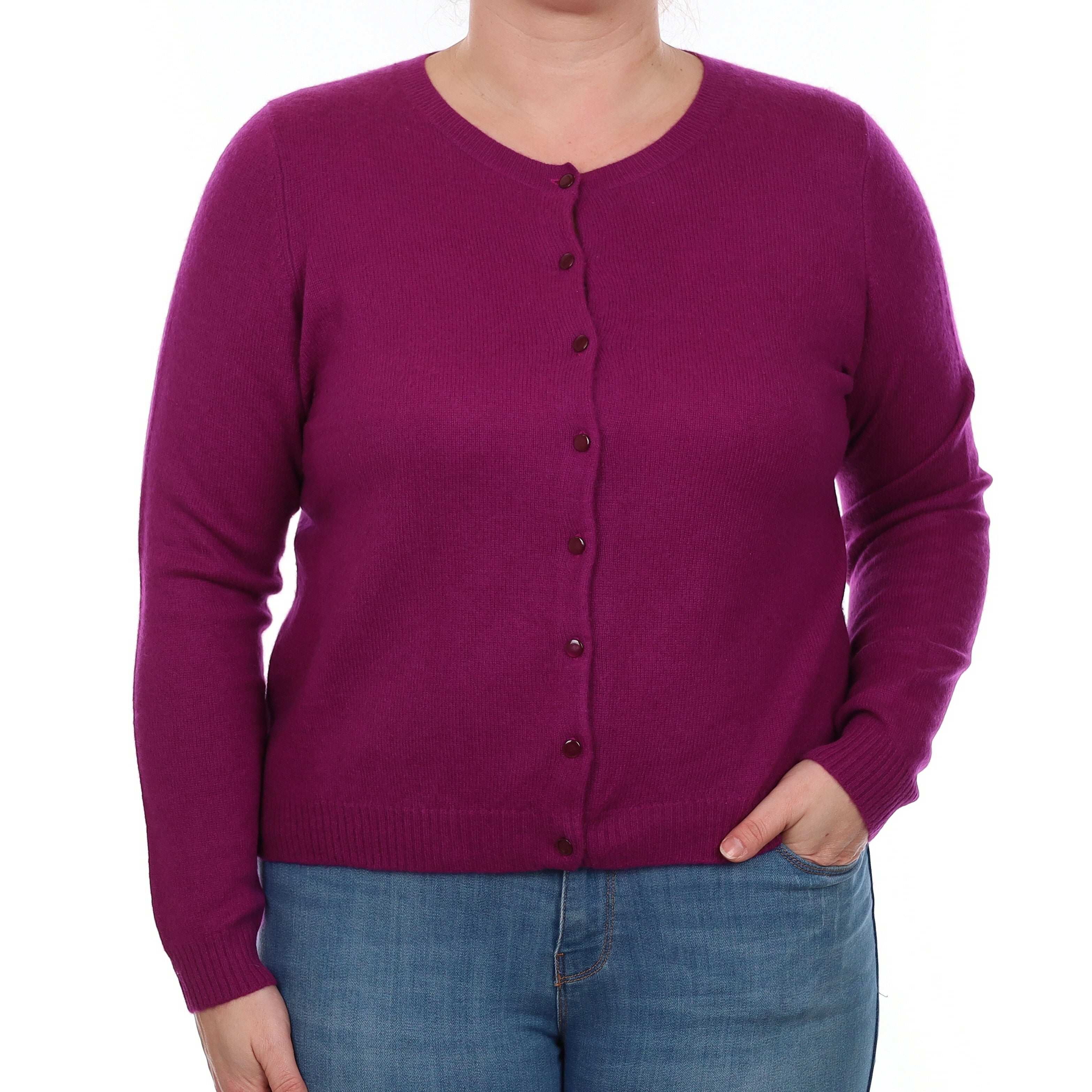 Magenta Purple Cashmere Crew Neck Cardigan Large