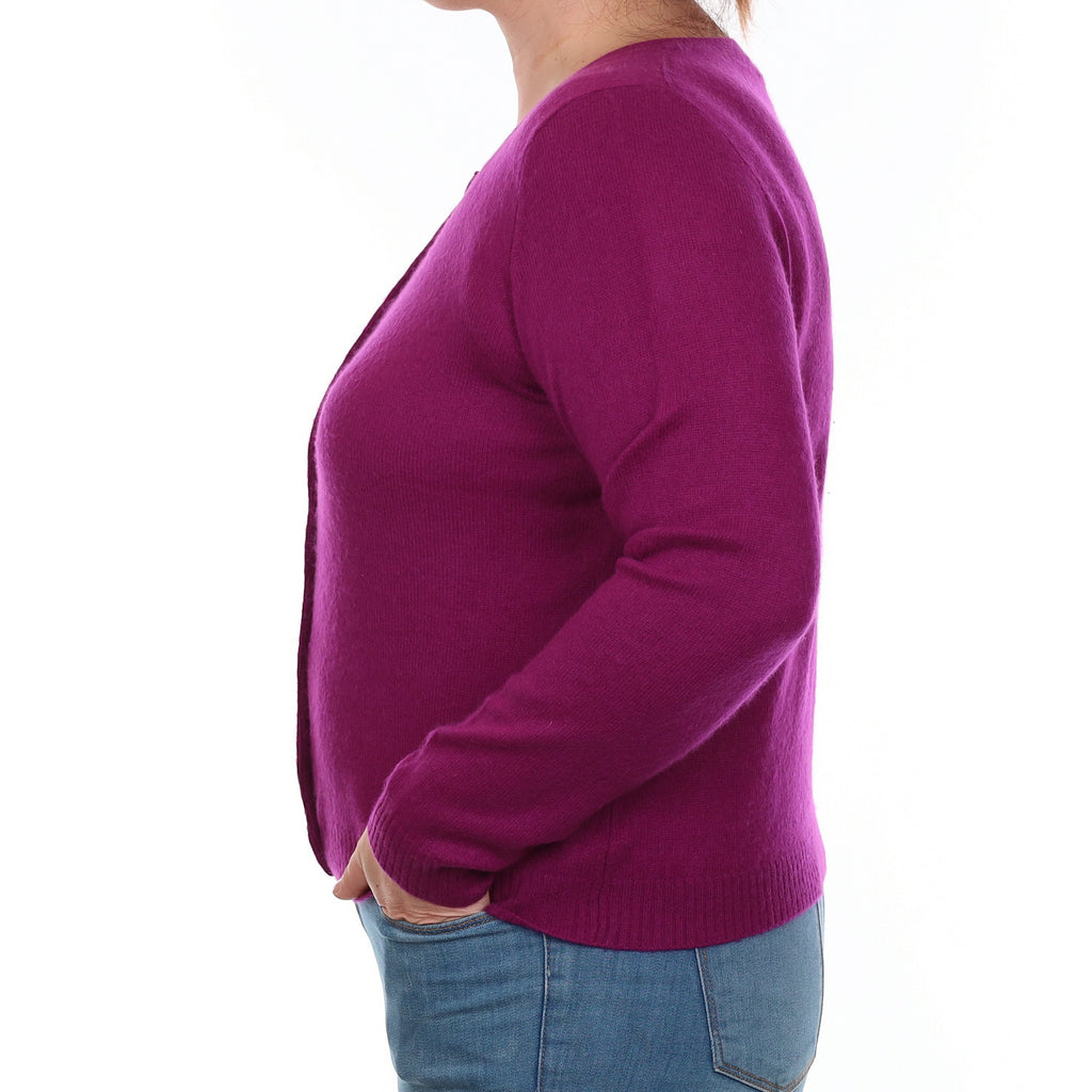 Magenta Purple Cashmere Crew Neck Cardigan Large