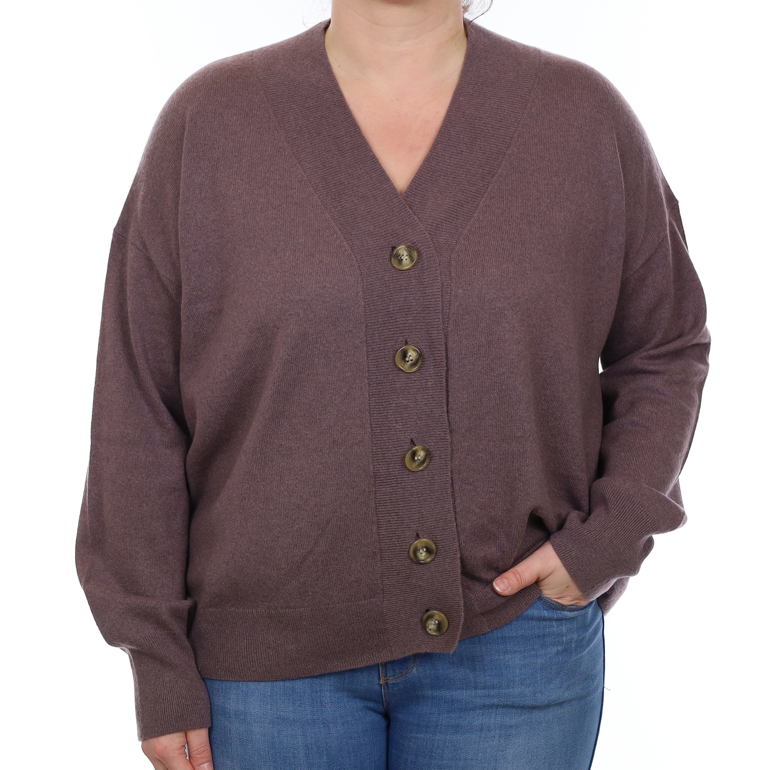 Pebble Purple Cashmere V Neck Cardigan Large