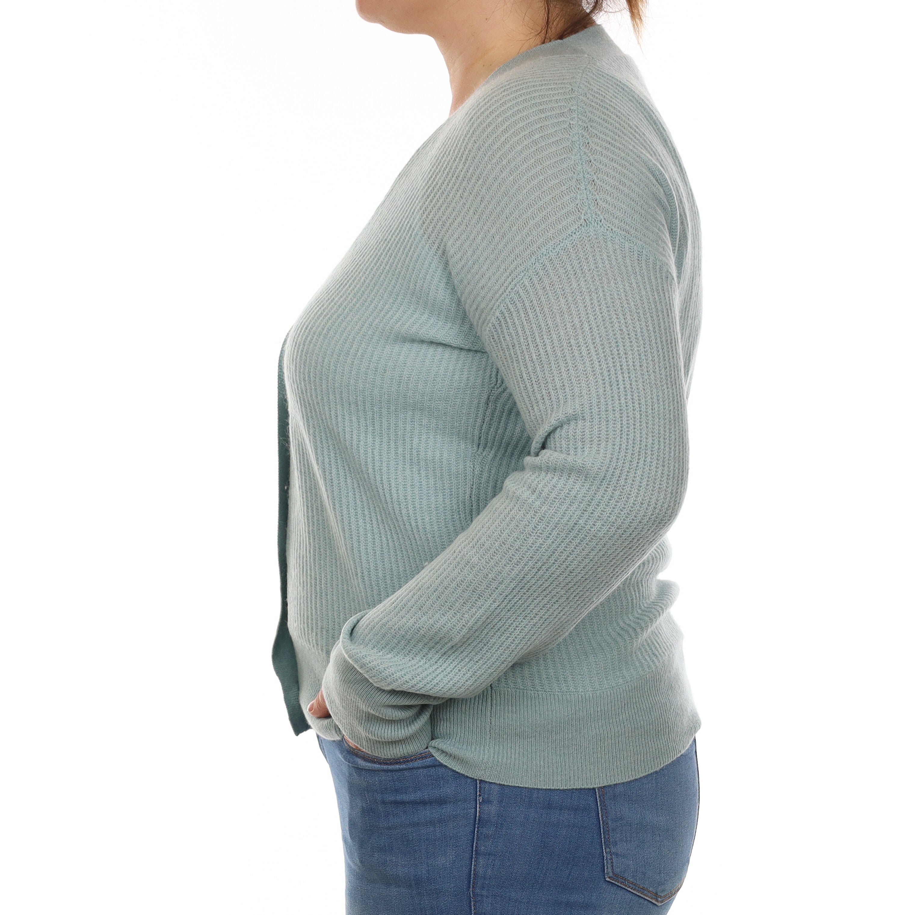Duck Egg Green Rib Cashmere V Neck Cardigan Large