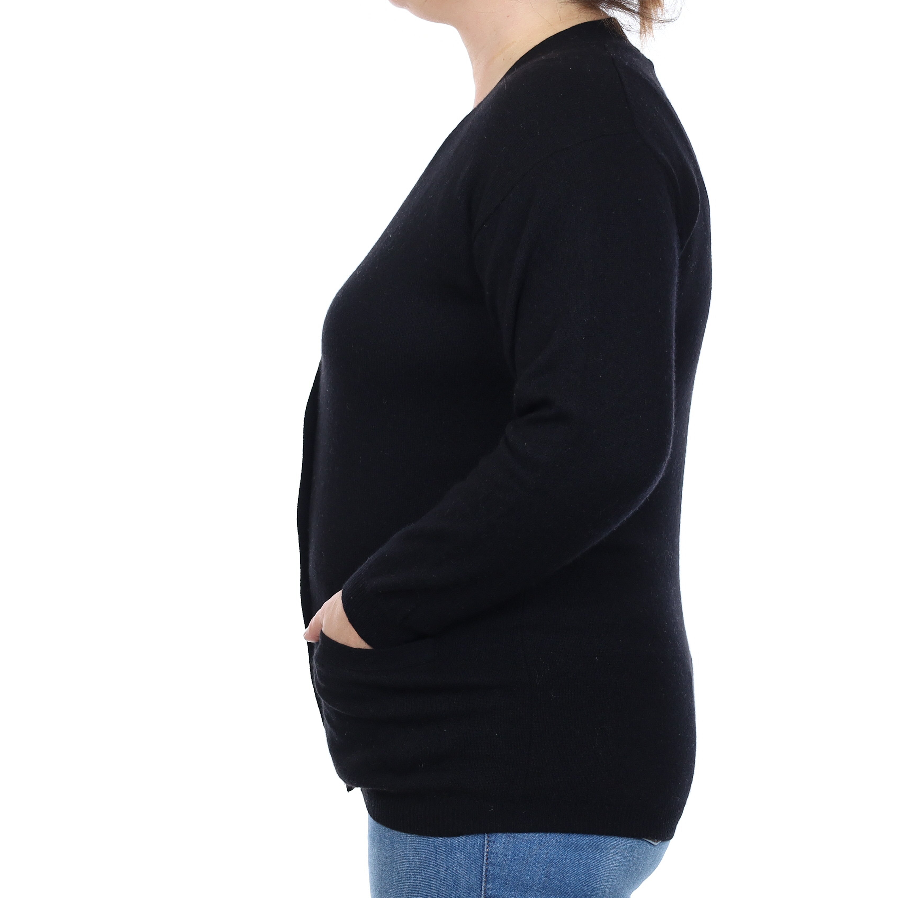 Black Cashmere Longline V Neck Cardigan with Pockets Large