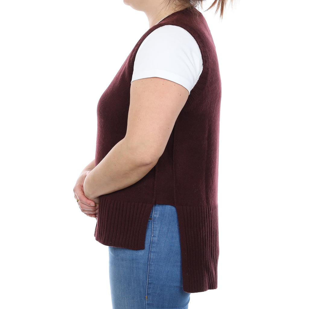 Aubergine Purple Chunky Cashmere V Neck Tank Top Large