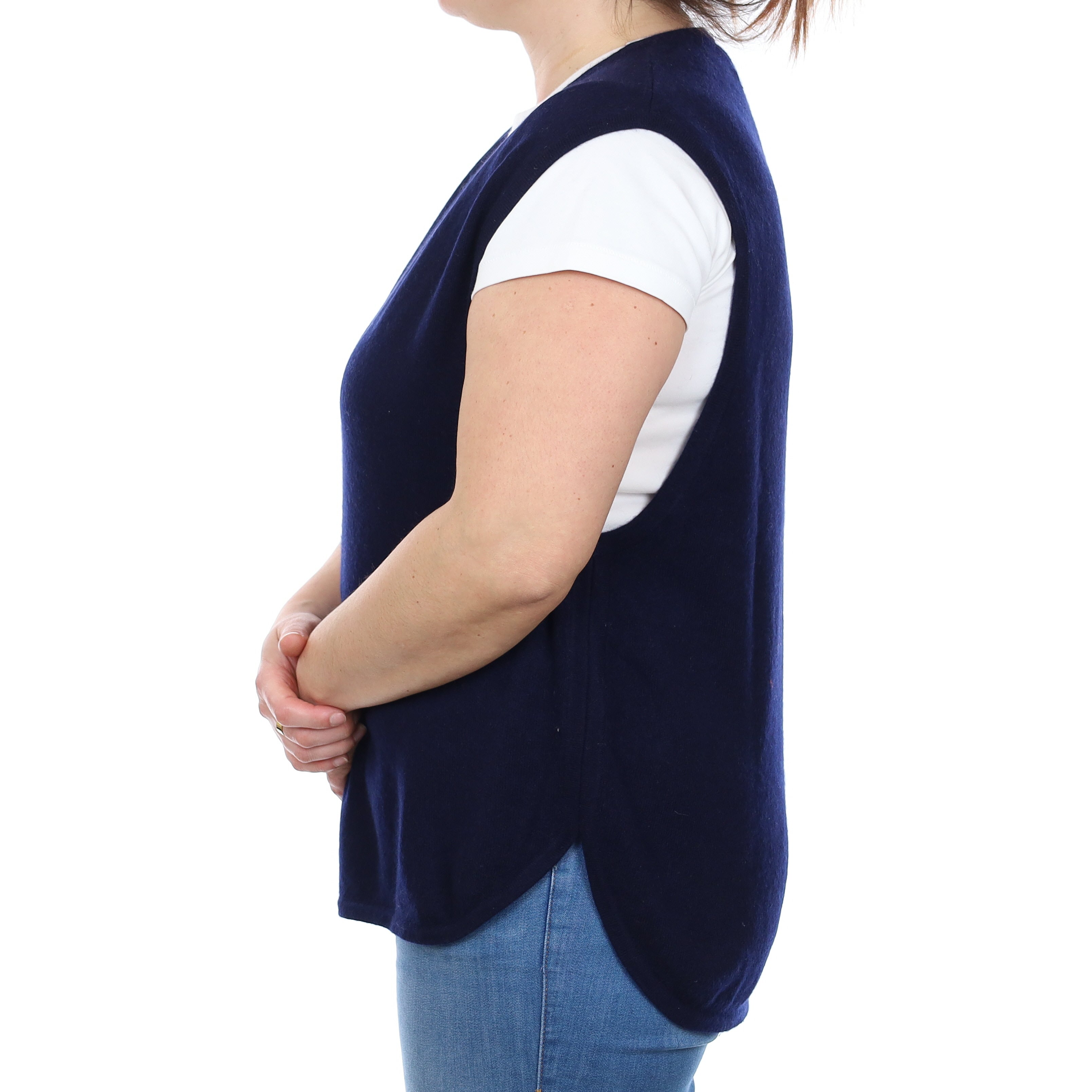 Eric Bompard Navy Cashmere Low V Neck Sleeveless Tunic Large