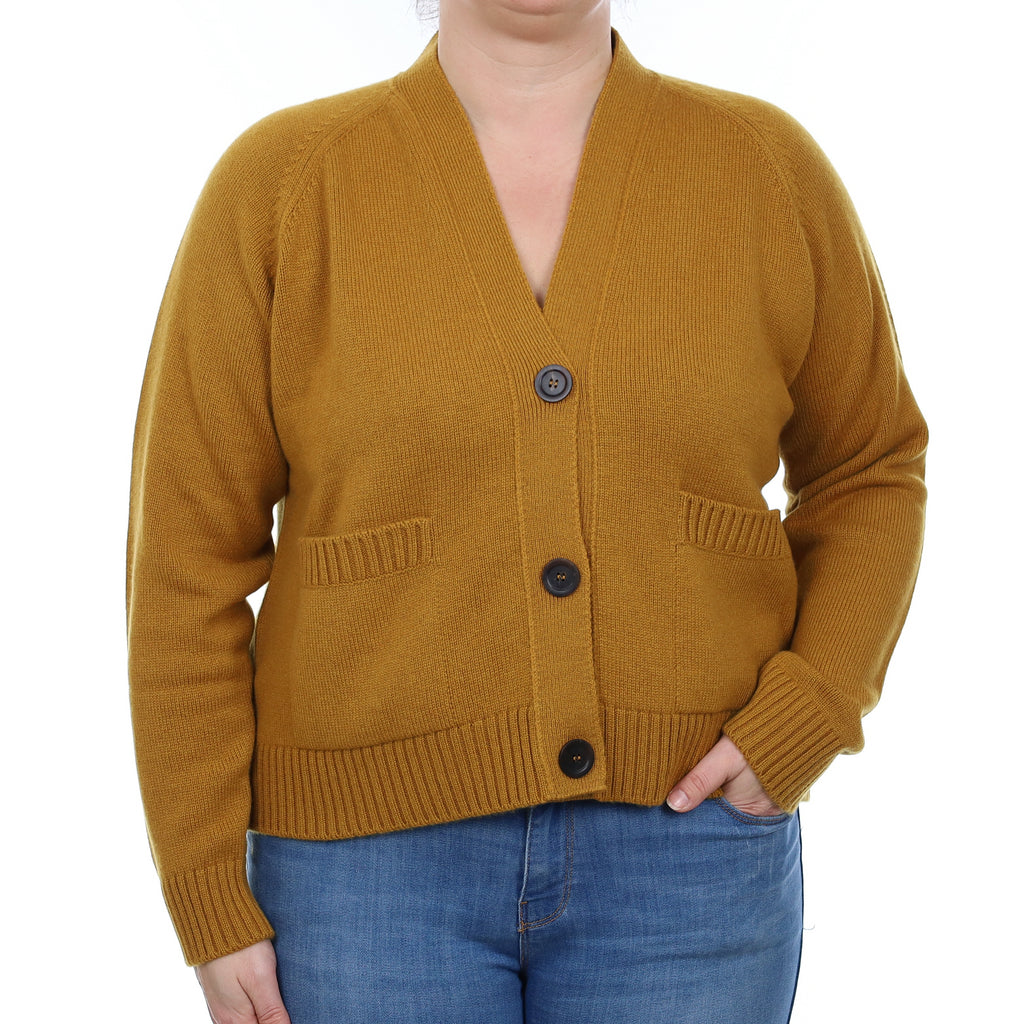 Brand New Scottish Golden Brown Heavy Knit Cashmere V Neck Cardigan Large