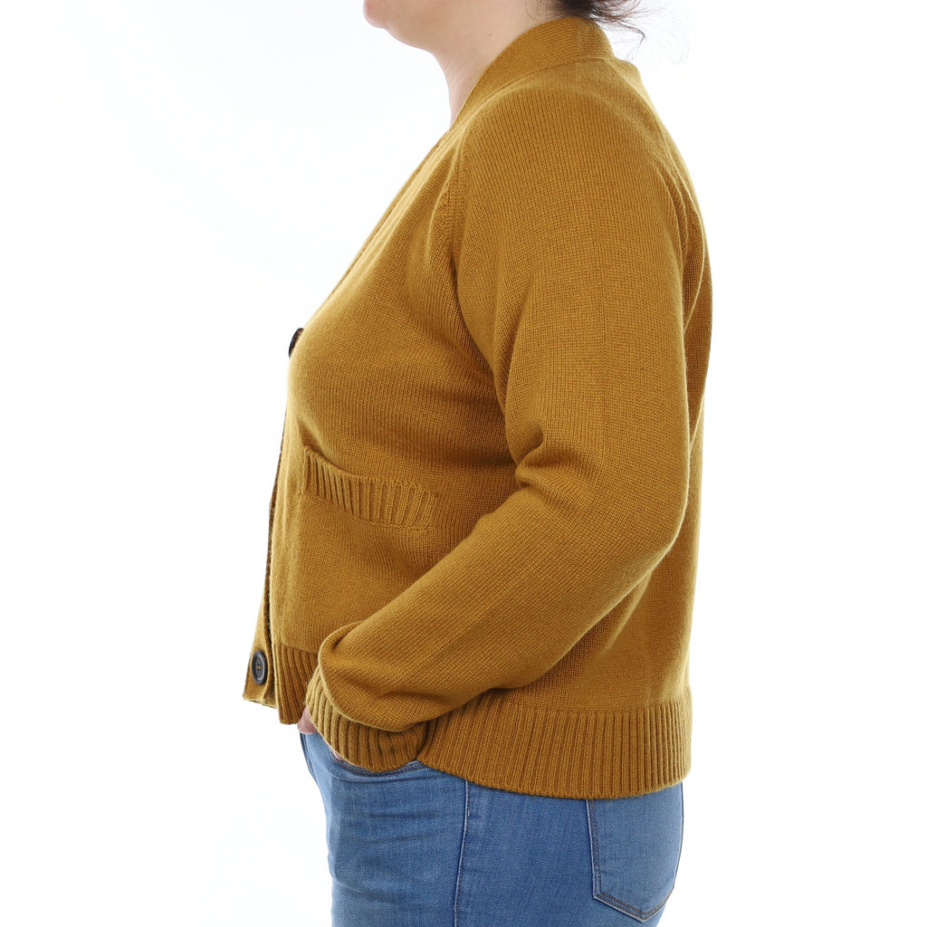 Brand New Scottish Golden Brown Heavy Knit Cashmere V Neck Cardigan Large