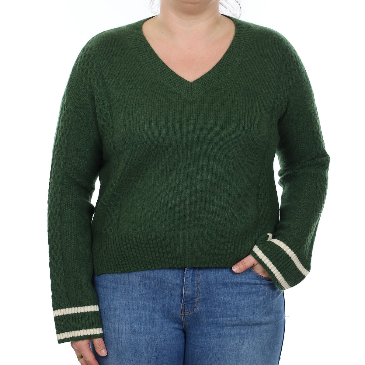 Grass Green Heavy Knit Cashmere V Neck Jumper Large