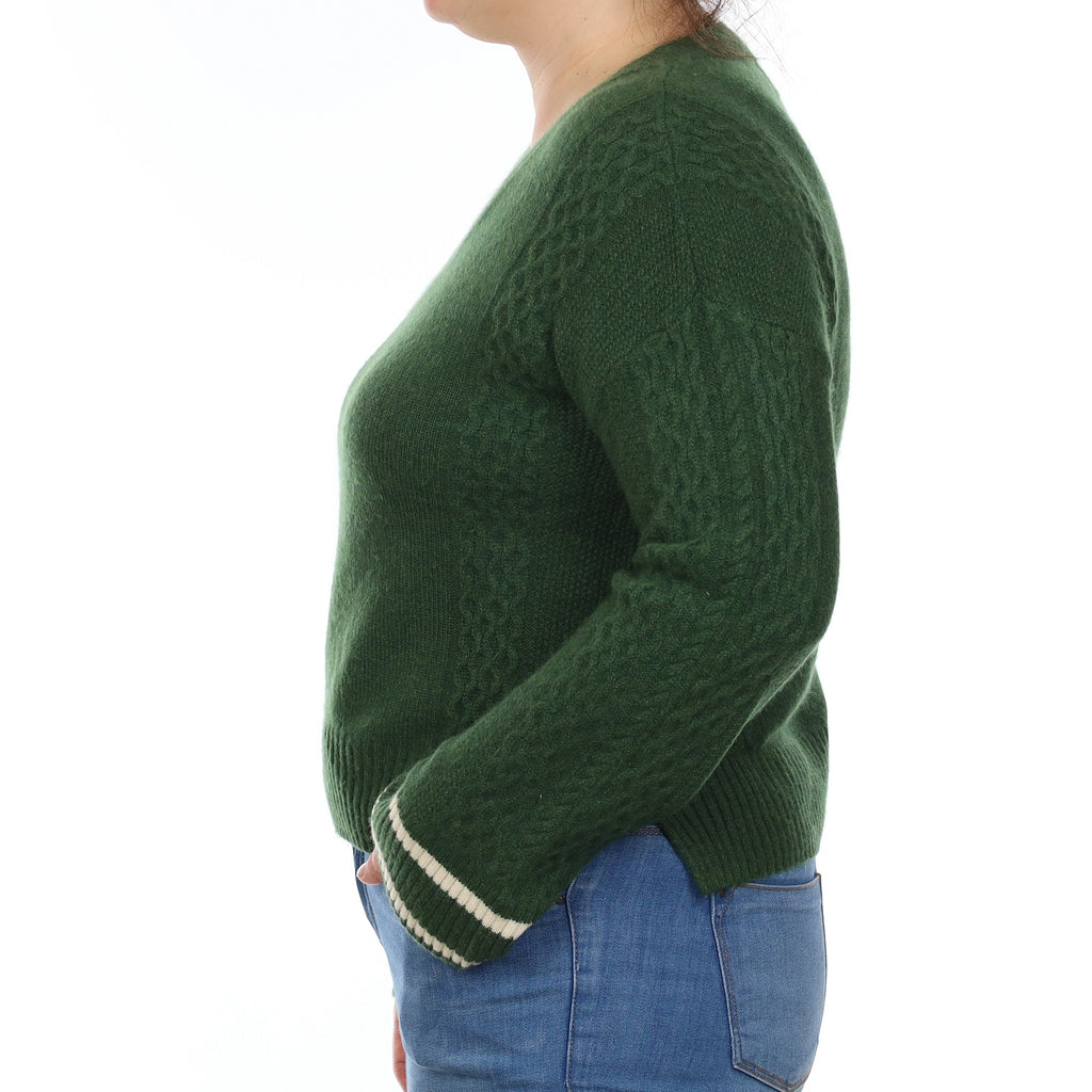 Grass Green Heavy Knit Cashmere V Neck Jumper Large