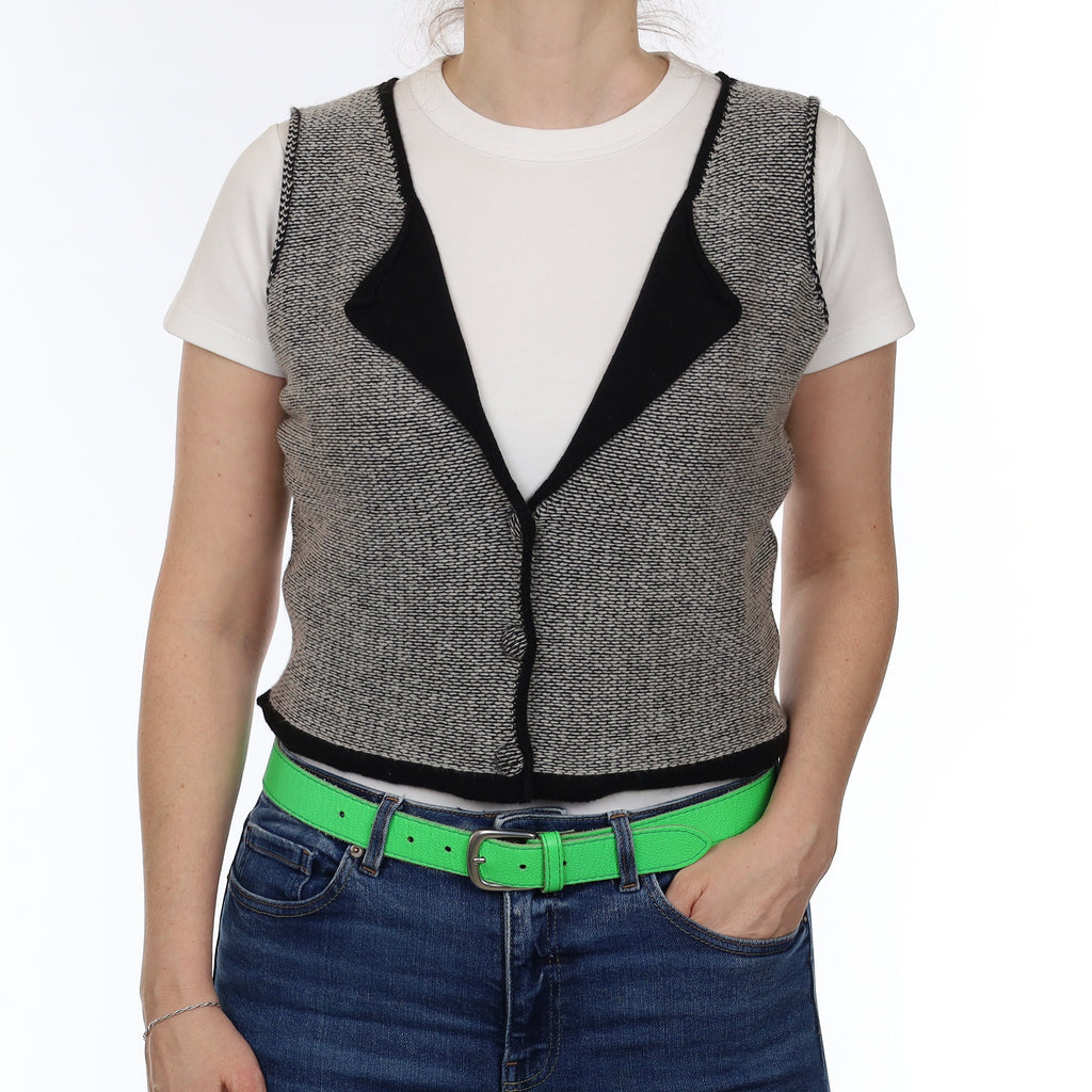 Brand New Scottish Hawico Black and Grey Cashmere Cropped Waistcoat Small