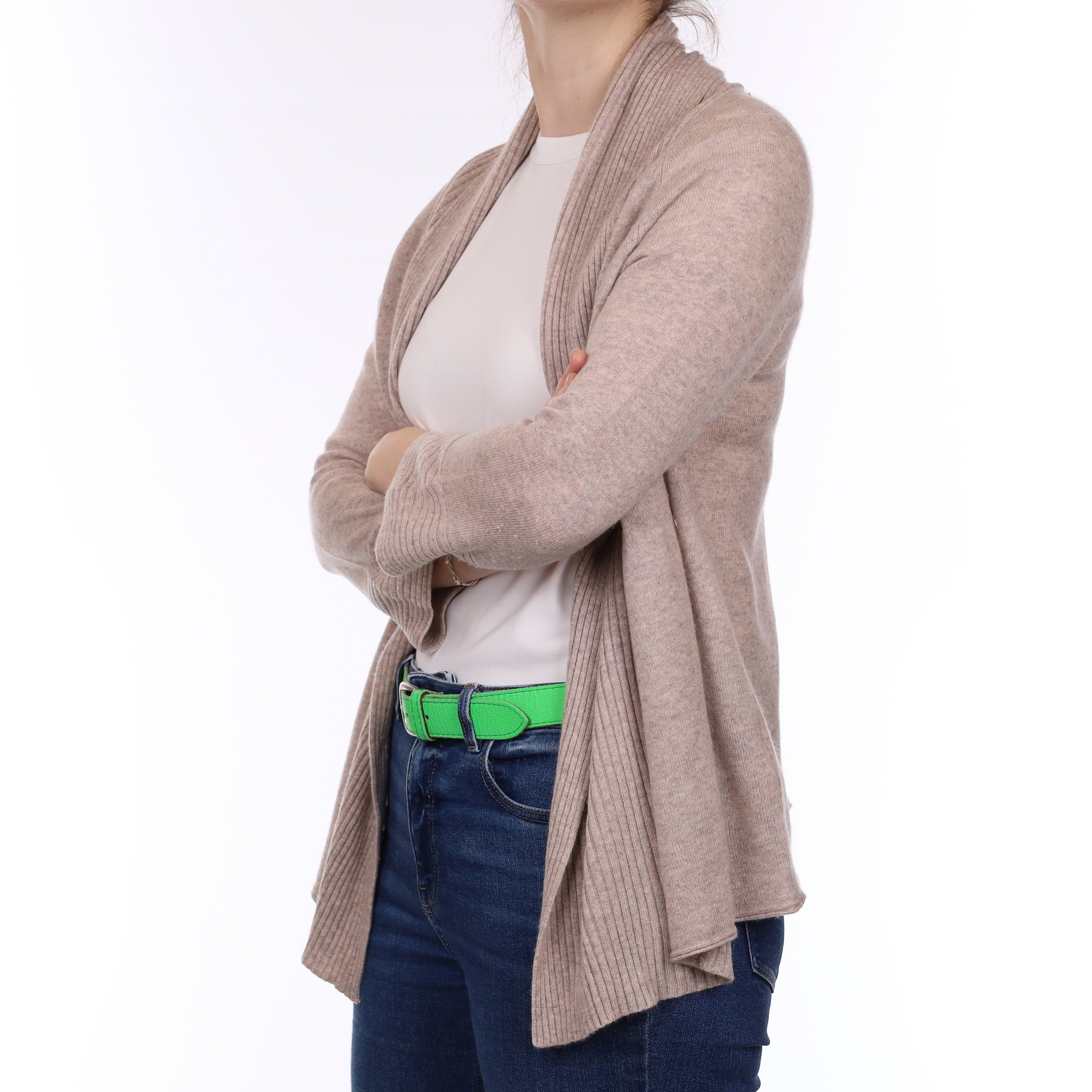 Repeat Fawn Beige Cashmere Edge to Edge Cardigan Small