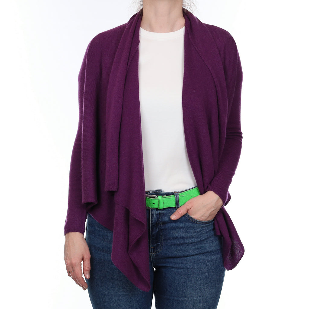 Blueberry Purple Cashmere Waterfall Cardigan Small