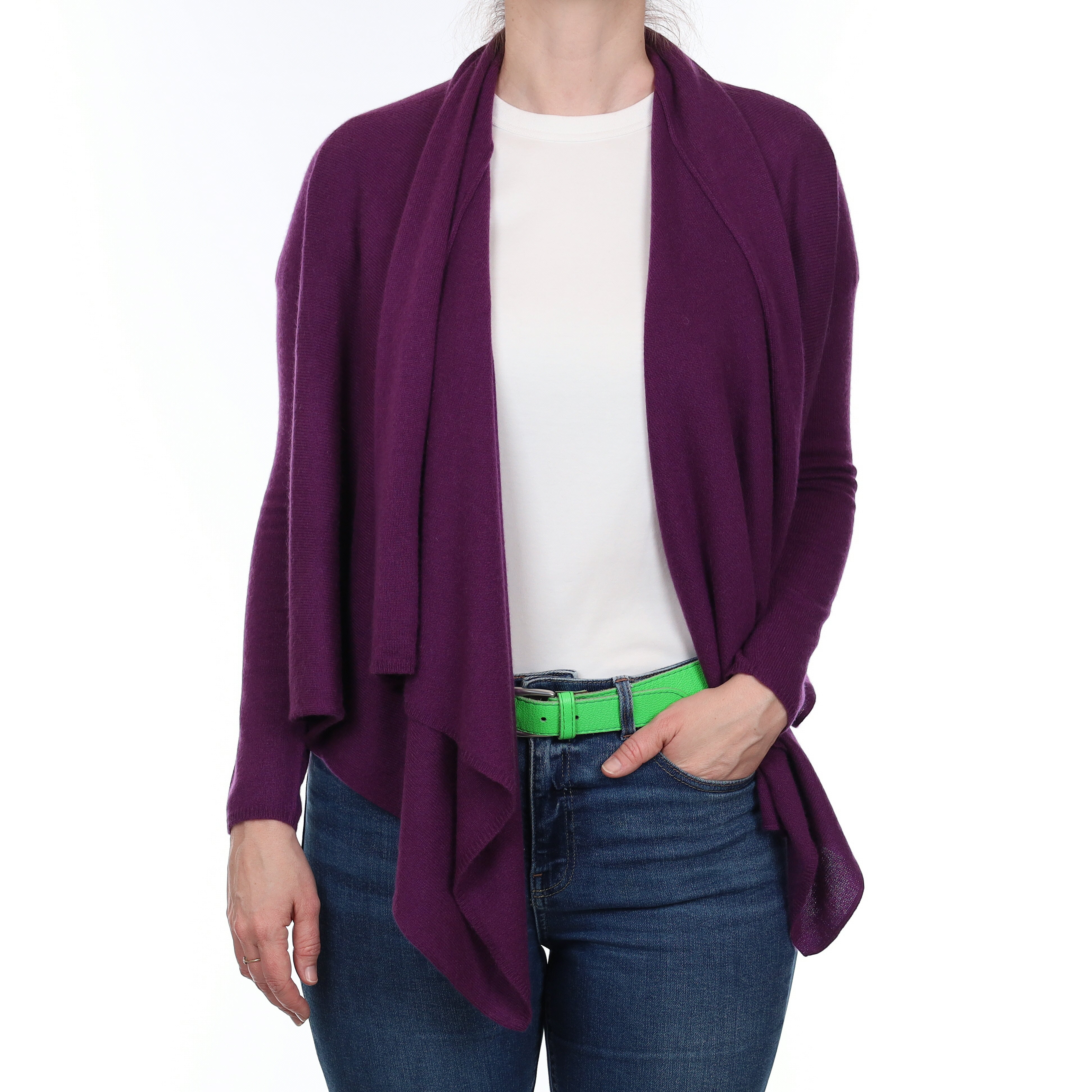 Blueberry Purple Cashmere Waterfall Cardigan Small