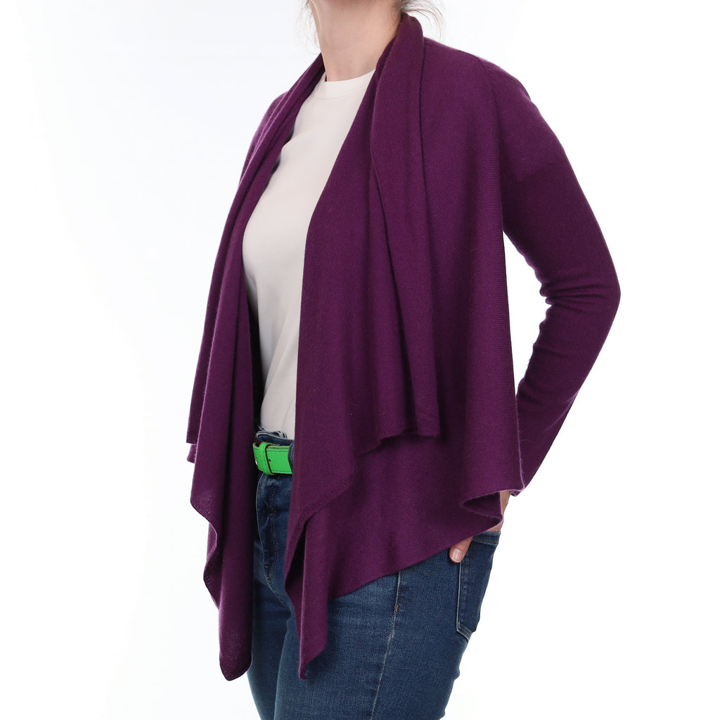 Blueberry Purple Cashmere Waterfall Cardigan Small