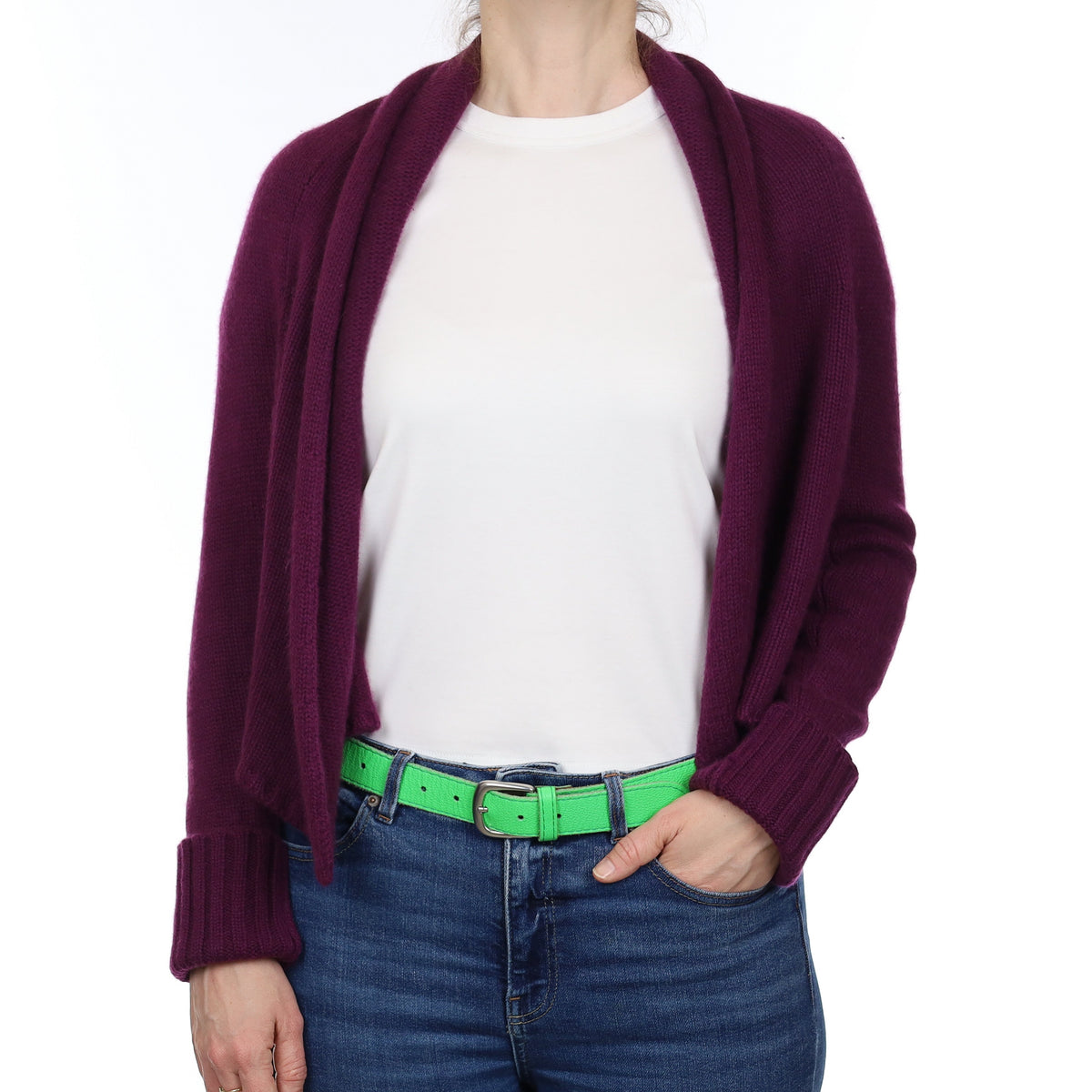 Fig Purple Chunky Cashmere Edge to Edge Cardigan Small