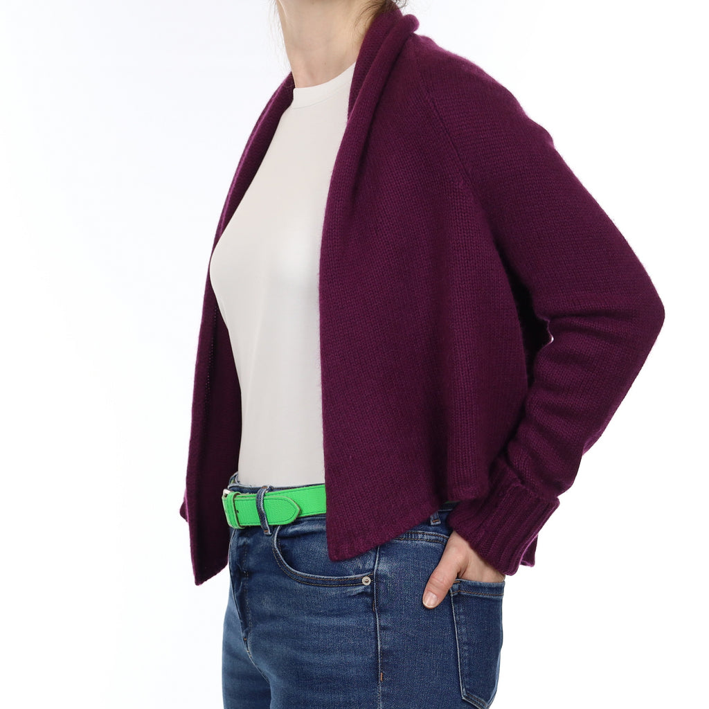 Fig Purple Chunky Cashmere Edge to Edge Cardigan Small