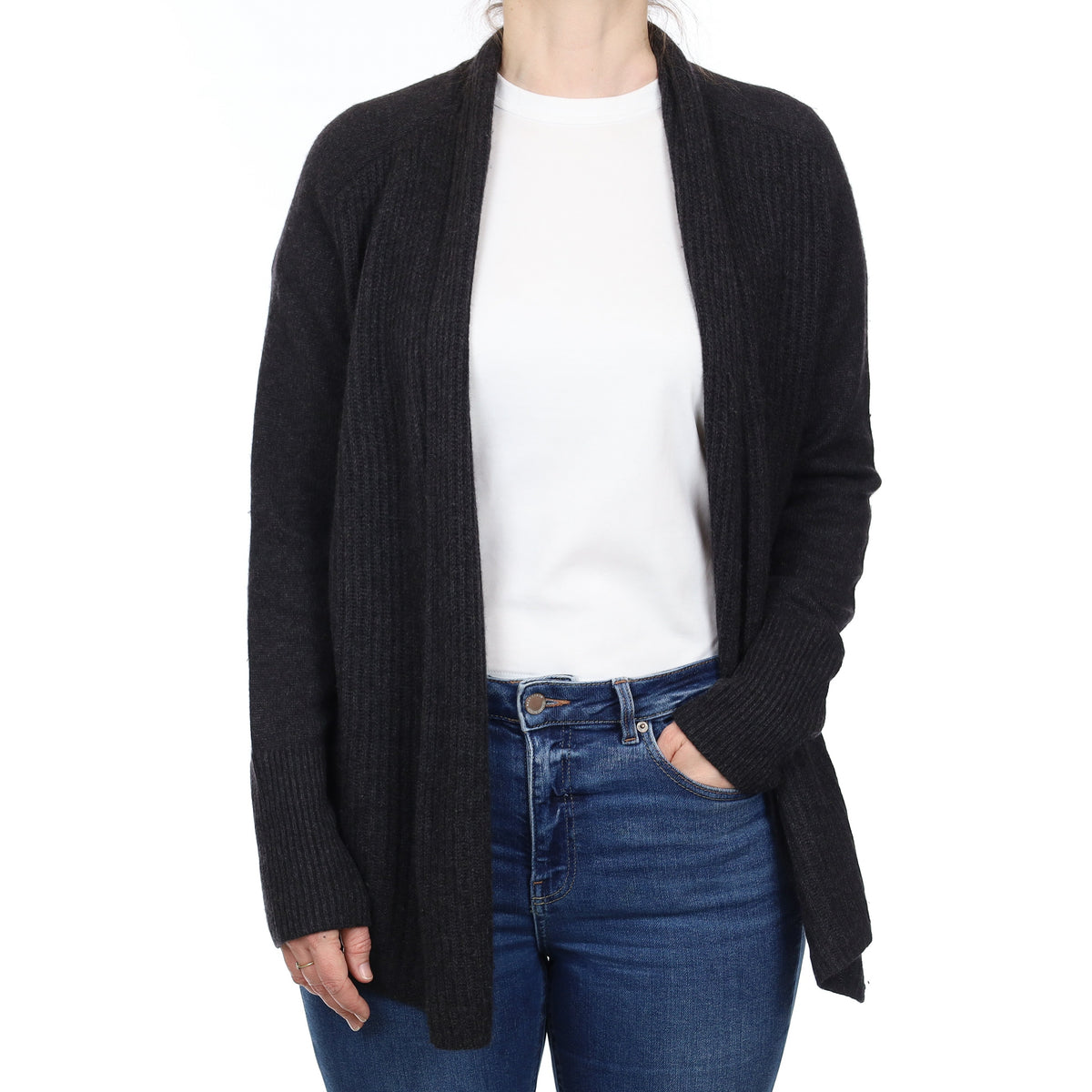 Graphite Grey Heavy Knit Cashmere Edge to Edge Cardigan Small