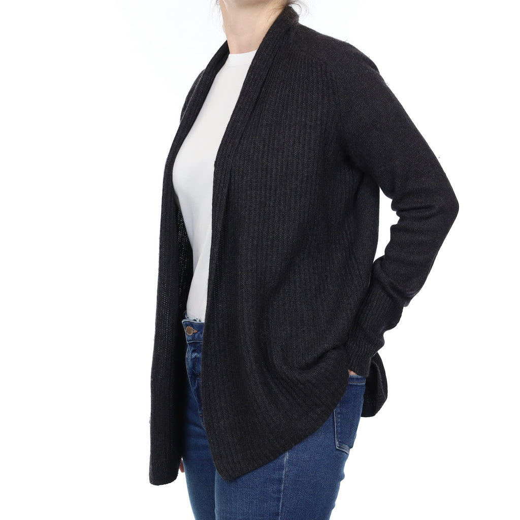Graphite Grey Heavy Knit Cashmere Edge to Edge Cardigan Small