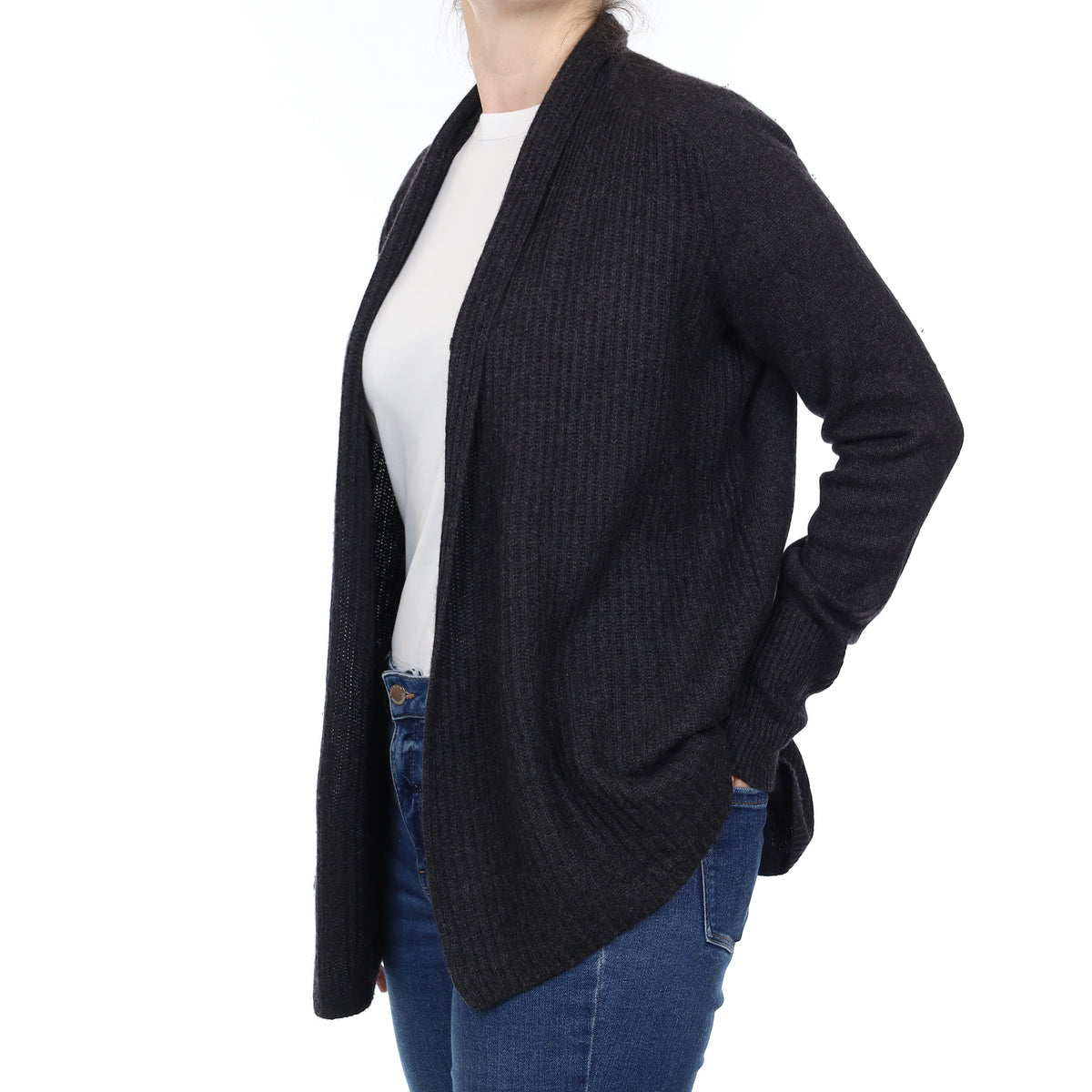 Graphite Grey Heavy Knit Cashmere Edge to Edge Cardigan Small