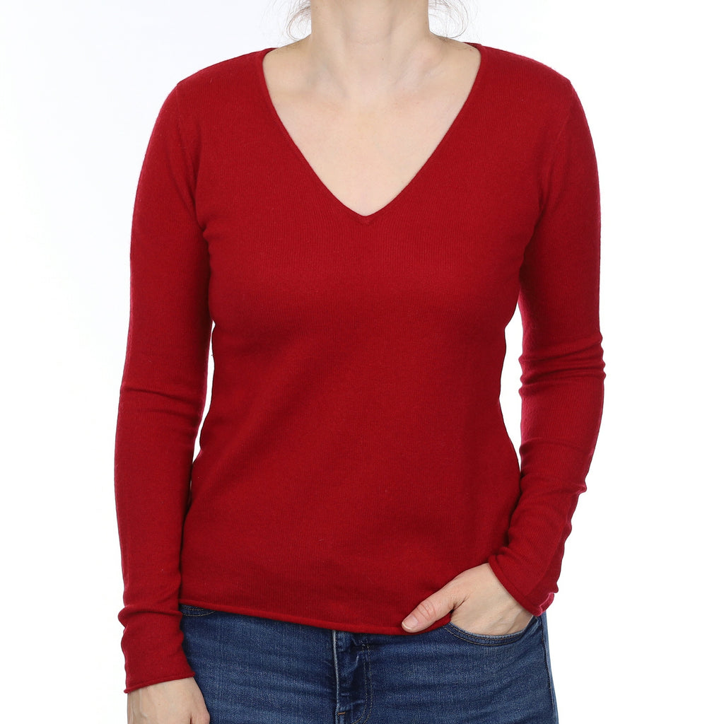 Neiman Marcus Crimson Red Cashmere V Neck Jumper Small
