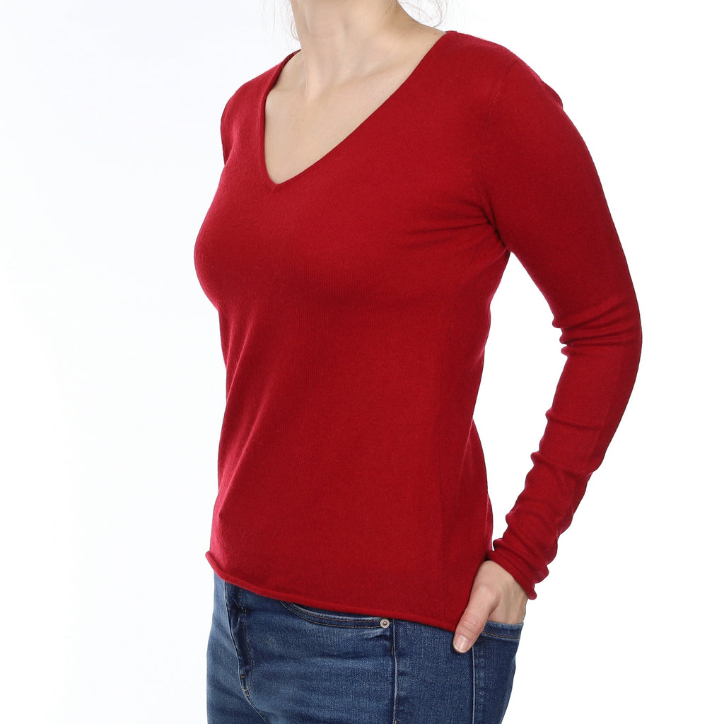 Neiman Marcus Crimson Red Cashmere V Neck Jumper Small