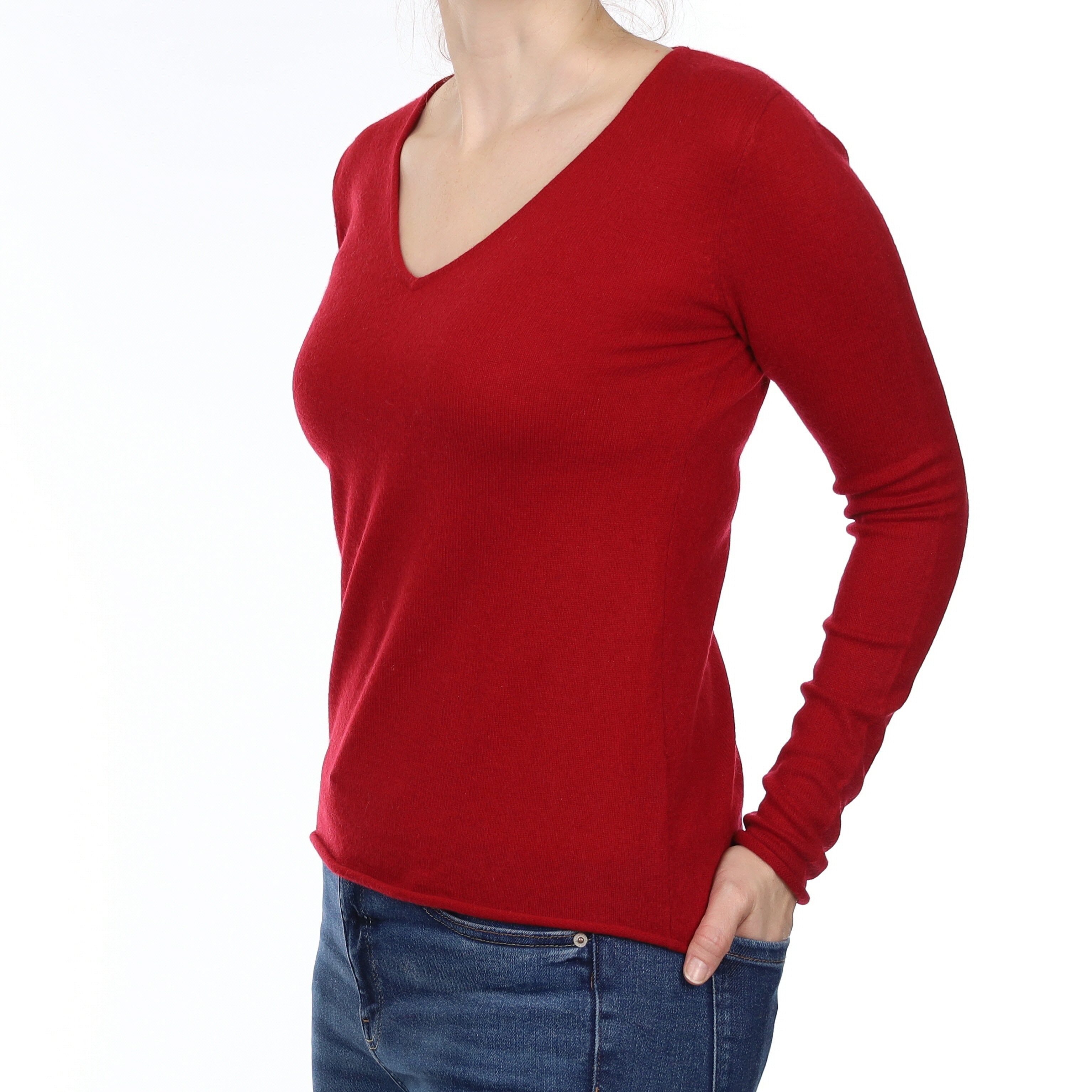 Neiman Marcus Crimson Red Cashmere V Neck Jumper Small