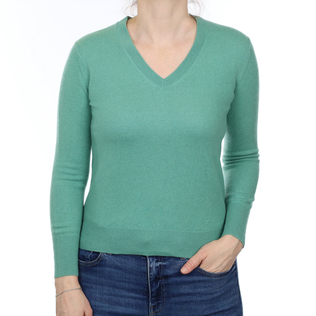 Sea Foam Green Cashmere V Neck Jumper Small