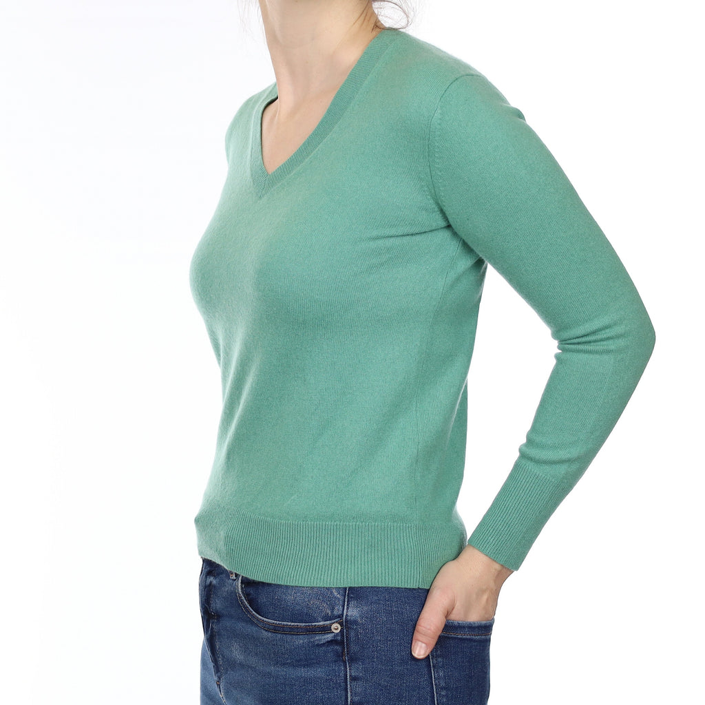 Sea Foam Green Cashmere V Neck Jumper Small