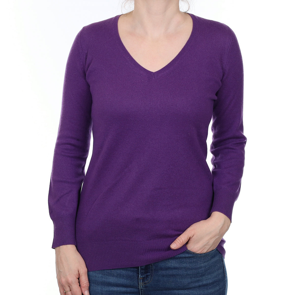 Regal Purple Cashmere V Neck Jumper Small
