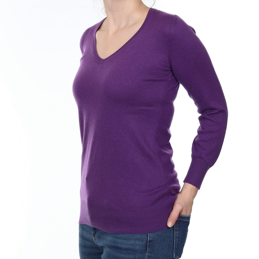 Regal Purple Cashmere V Neck Jumper Small