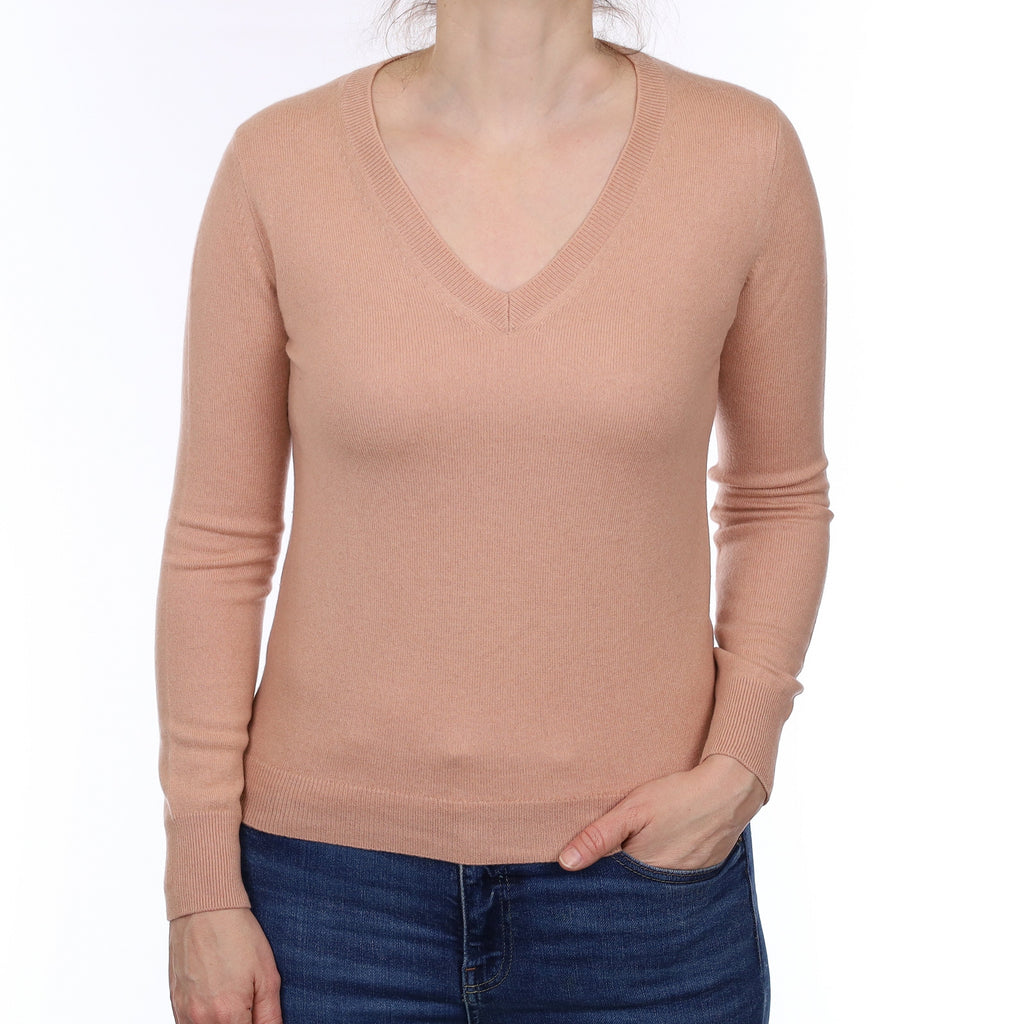 Nude Pink Cashmere V Neck Jumper Small
