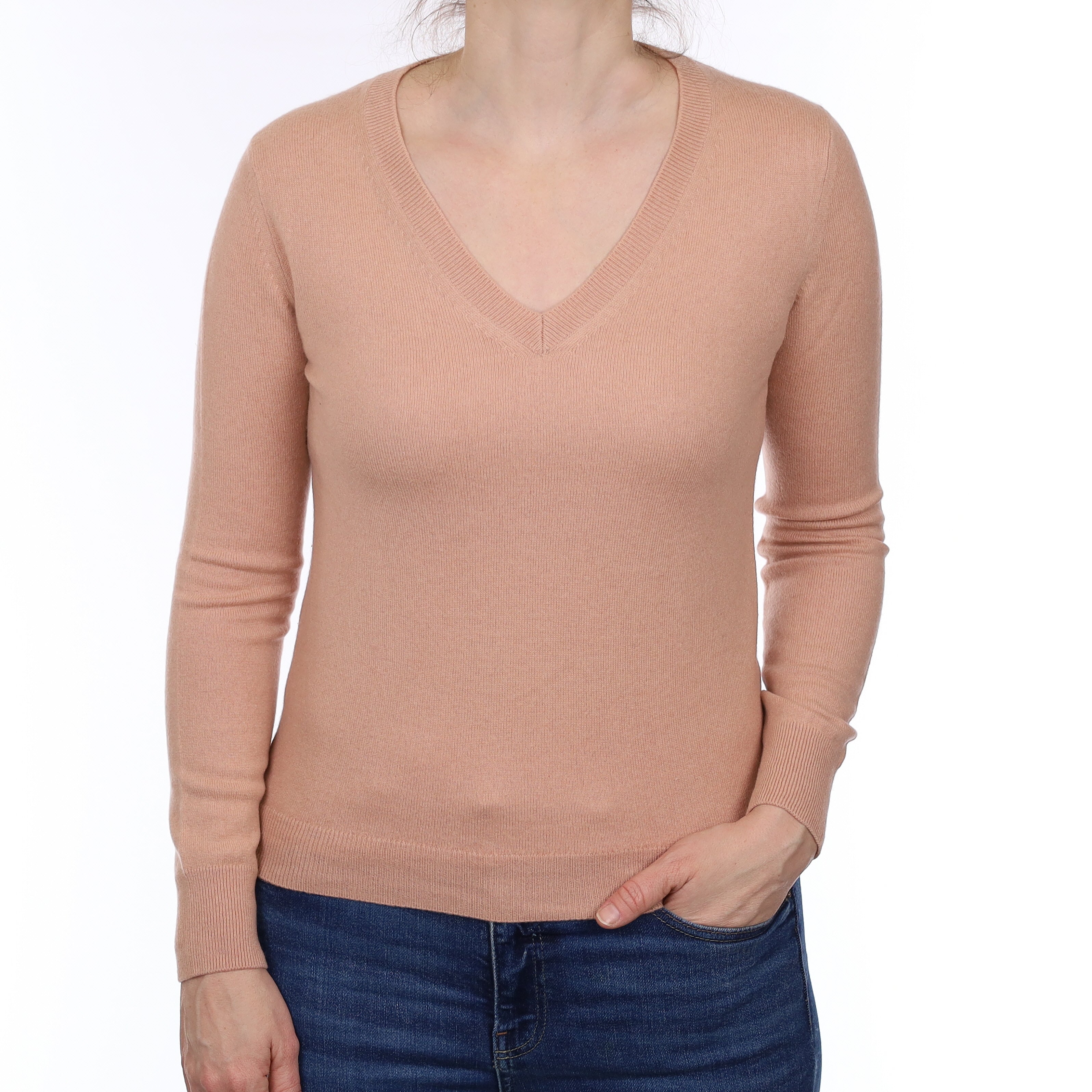 Nude Pink Cashmere V Neck Jumper Small