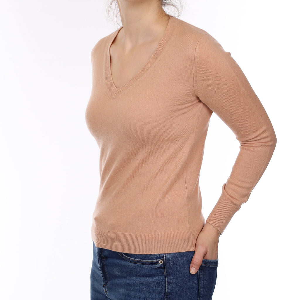Nude Pink Cashmere V Neck Jumper Small