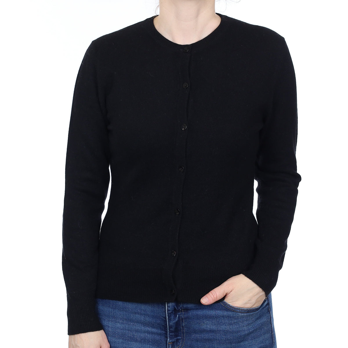 Black Cashmere Crew Neck Cardigan Small