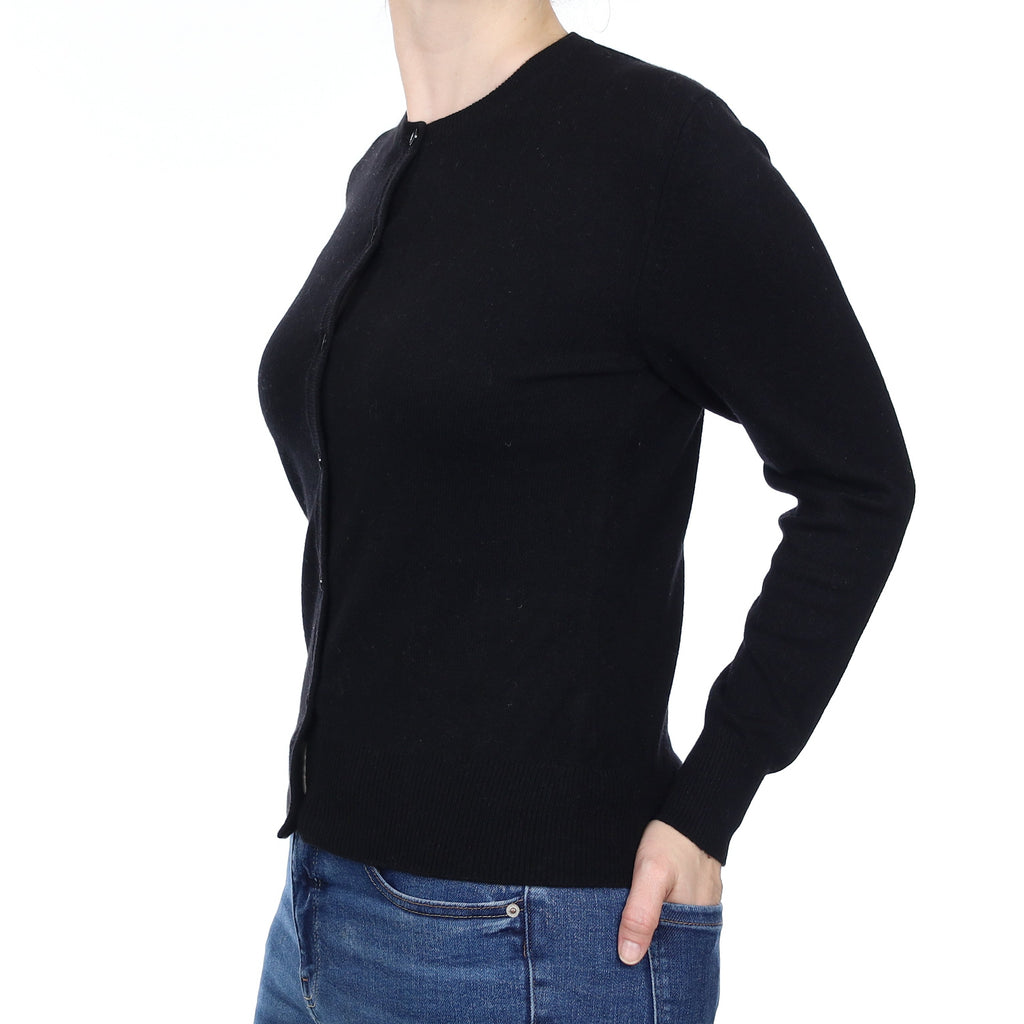 Black Cashmere Crew Neck Cardigan Small