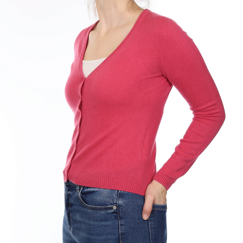 Raspberry Pink Cashmere V Neck Cardigan Small