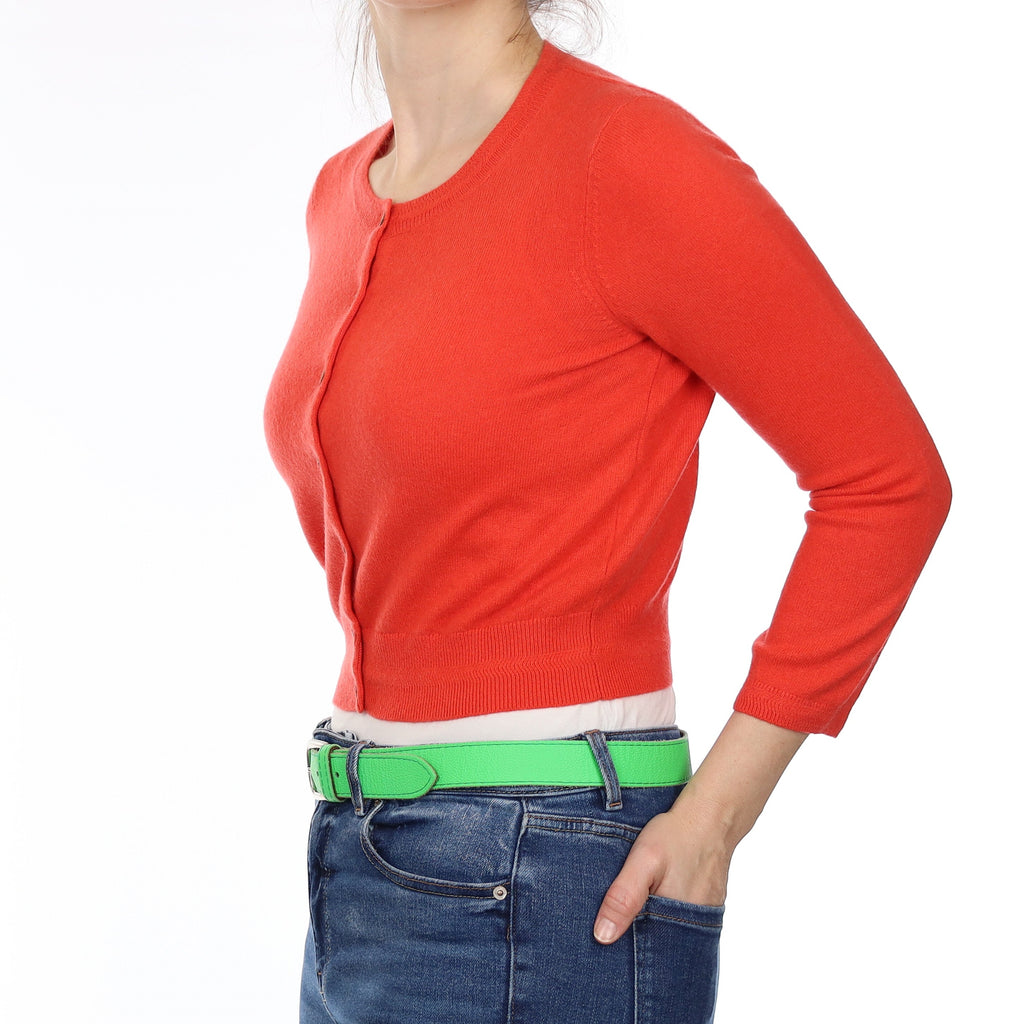Vermillion Orange Cashmere Cropped Crew Neck Cardigan Small