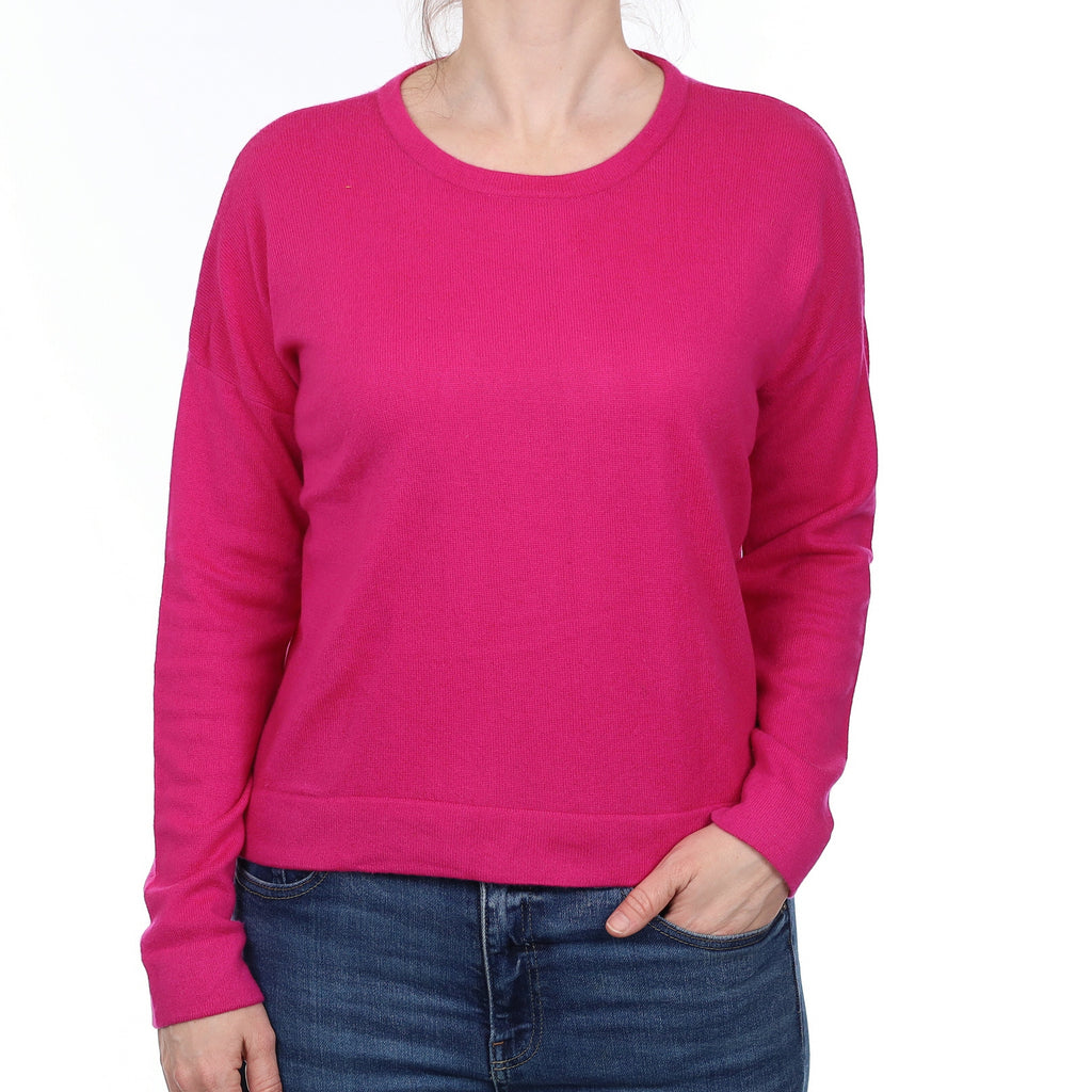 Electric Pink Cashmere Boxy Crew Neck Jumper Small