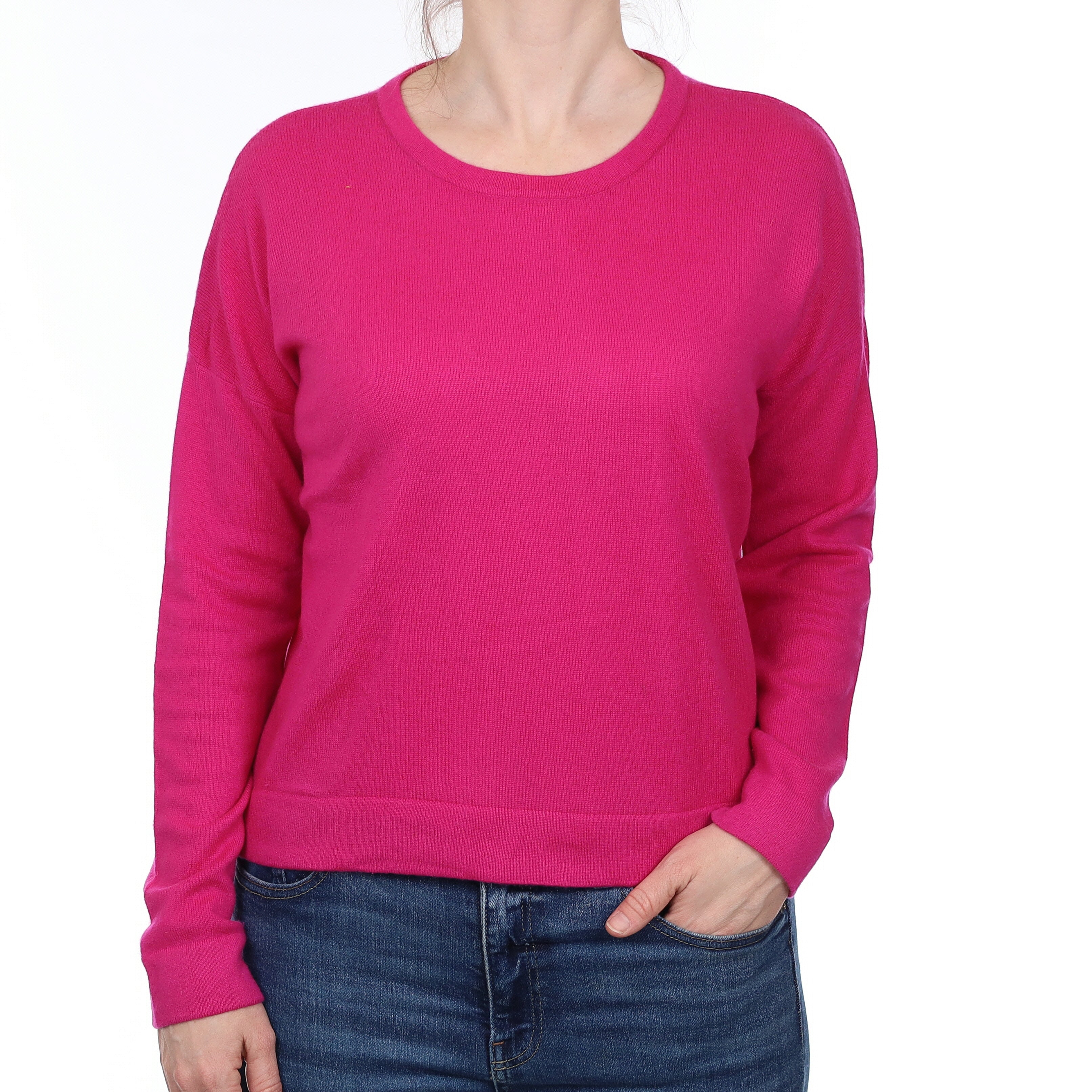 Electric Pink Cashmere Boxy Crew Neck Jumper Small