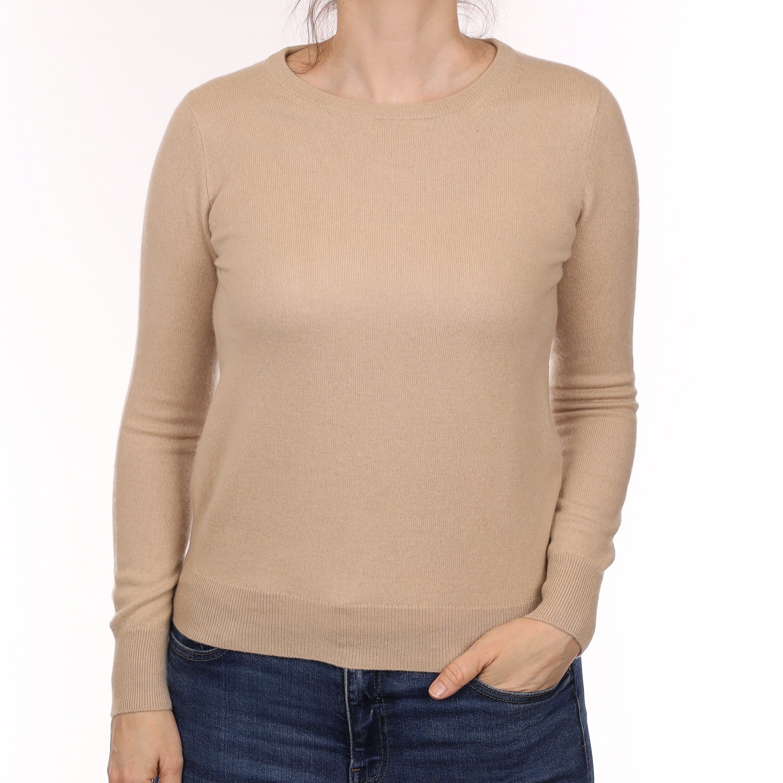 Beige Cashmere Crew Neck Jumper Small