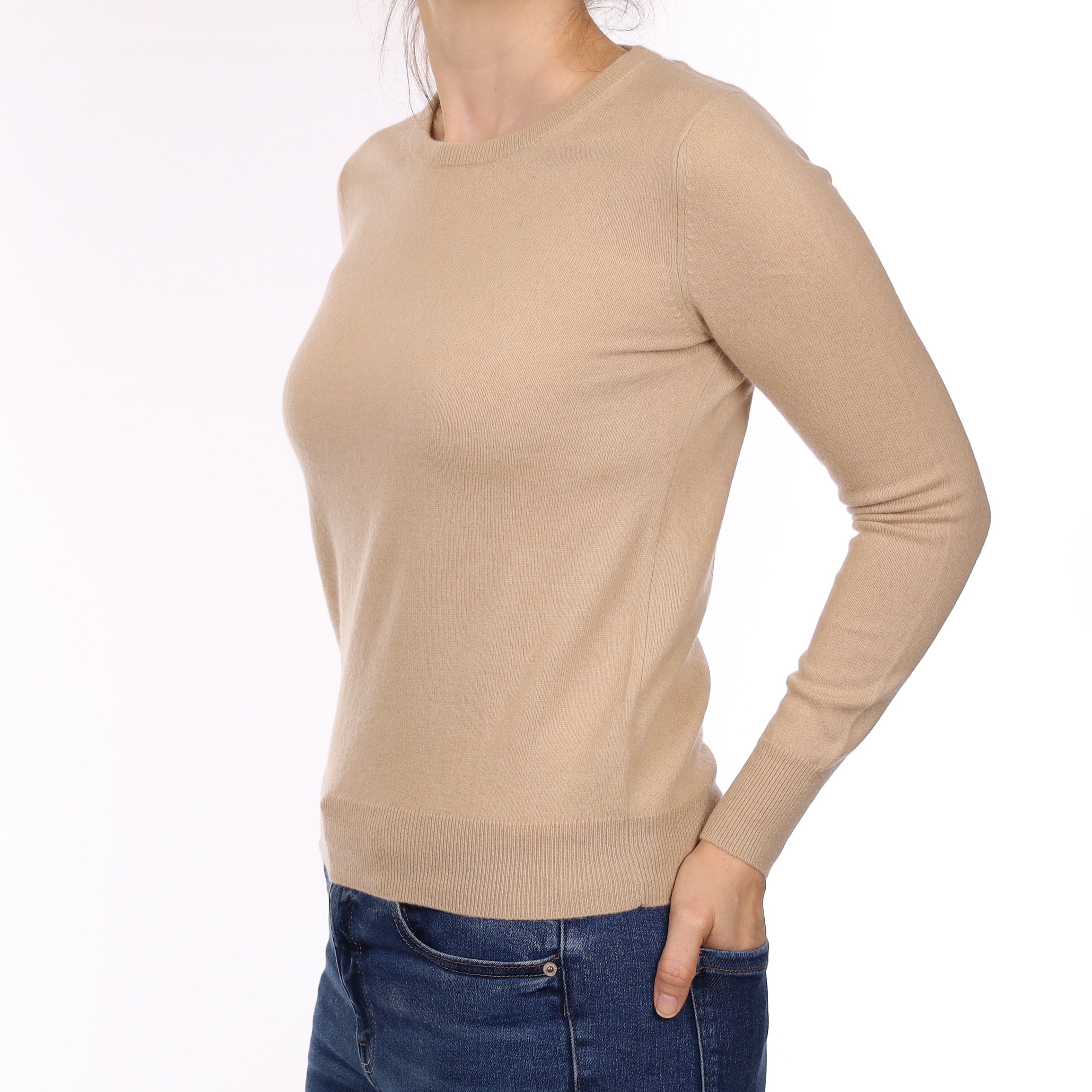 Beige Cashmere Crew Neck Jumper Small
