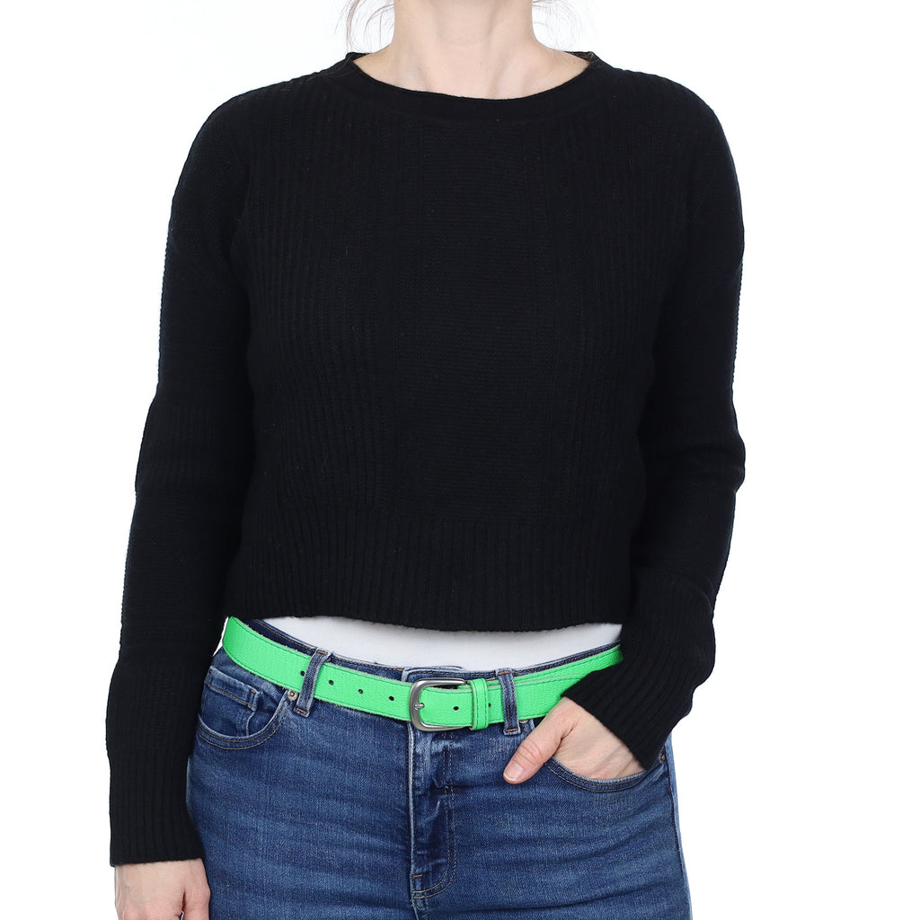 Black Chunky Rib Cashmere Cropped Crew Neck Jumper Small