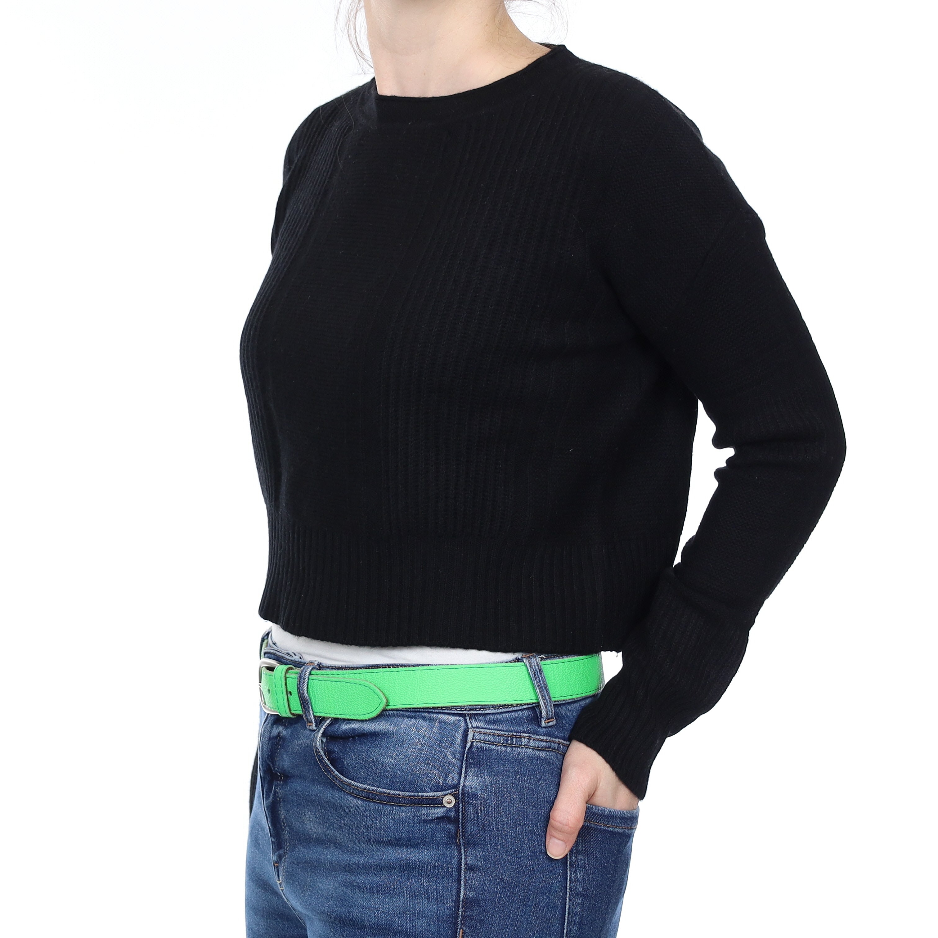 Black Chunky Rib Cashmere Cropped Crew Neck Jumper Small