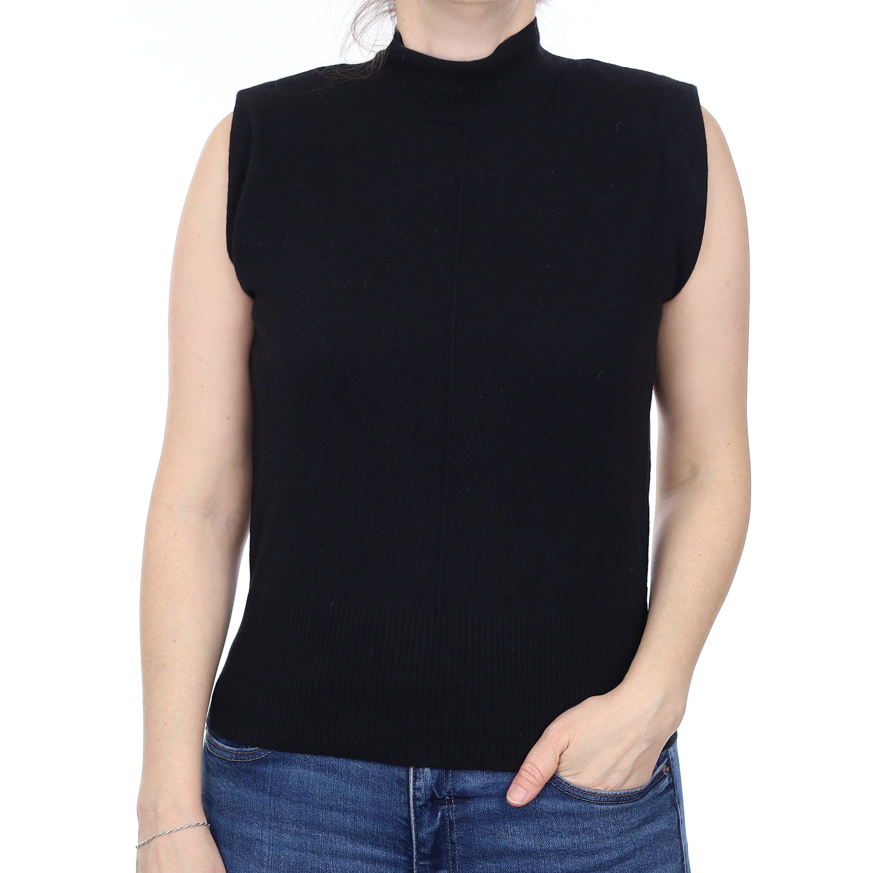 Black Cashmere Sleeveless Turtleneck Jumper Small
