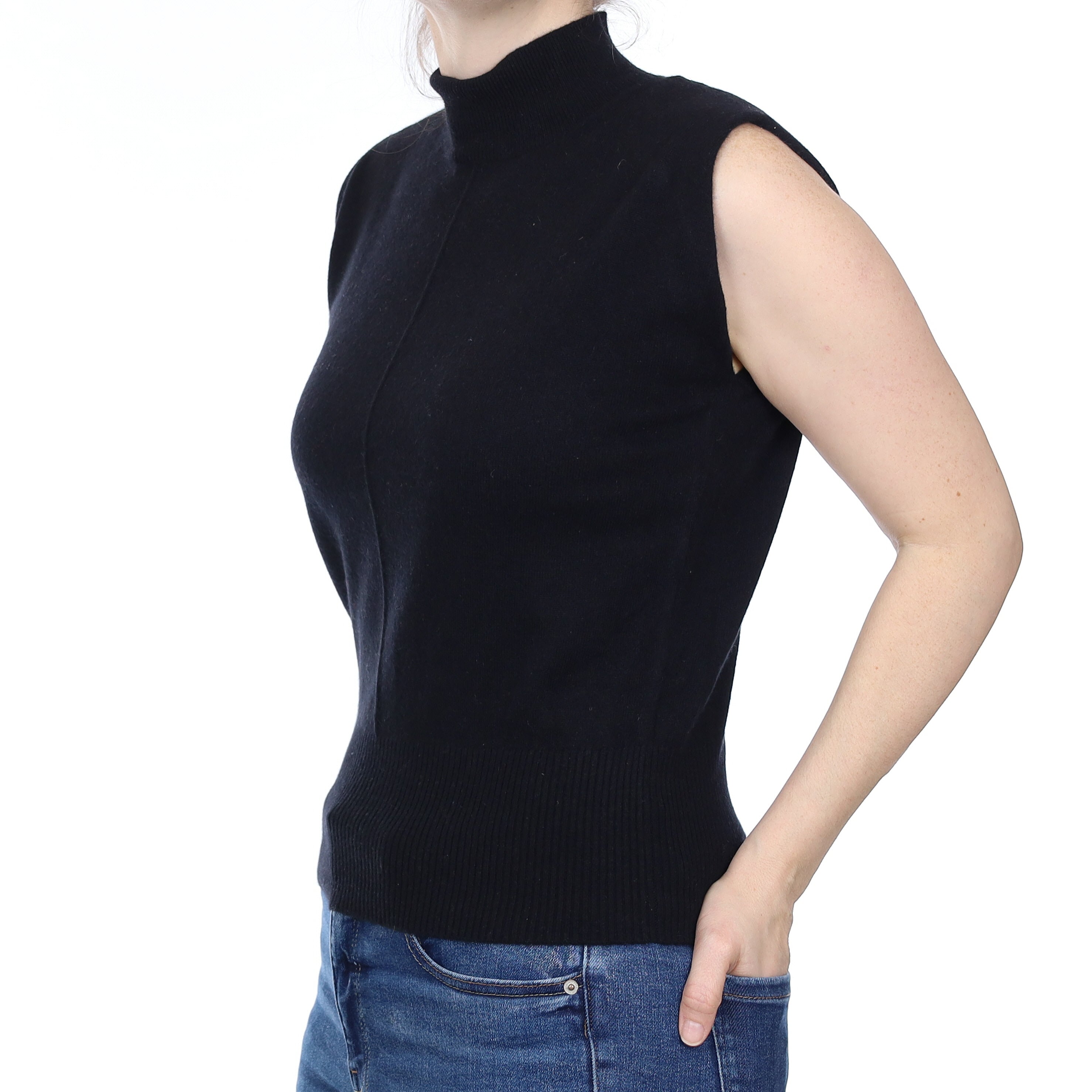 Black Cashmere Sleeveless Turtleneck Jumper Small