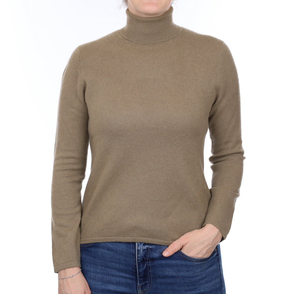 Khaki Green Cashmere Polo Neck Jumper Small