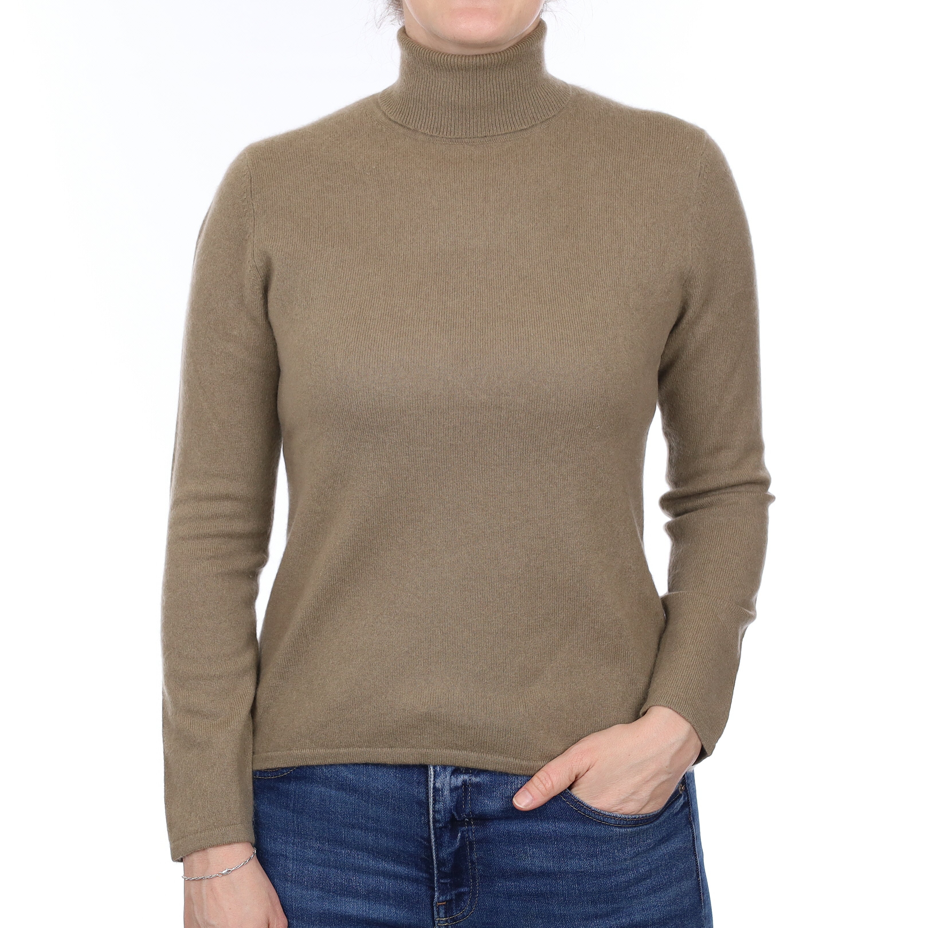 Khaki Green Cashmere Polo Neck Jumper Small