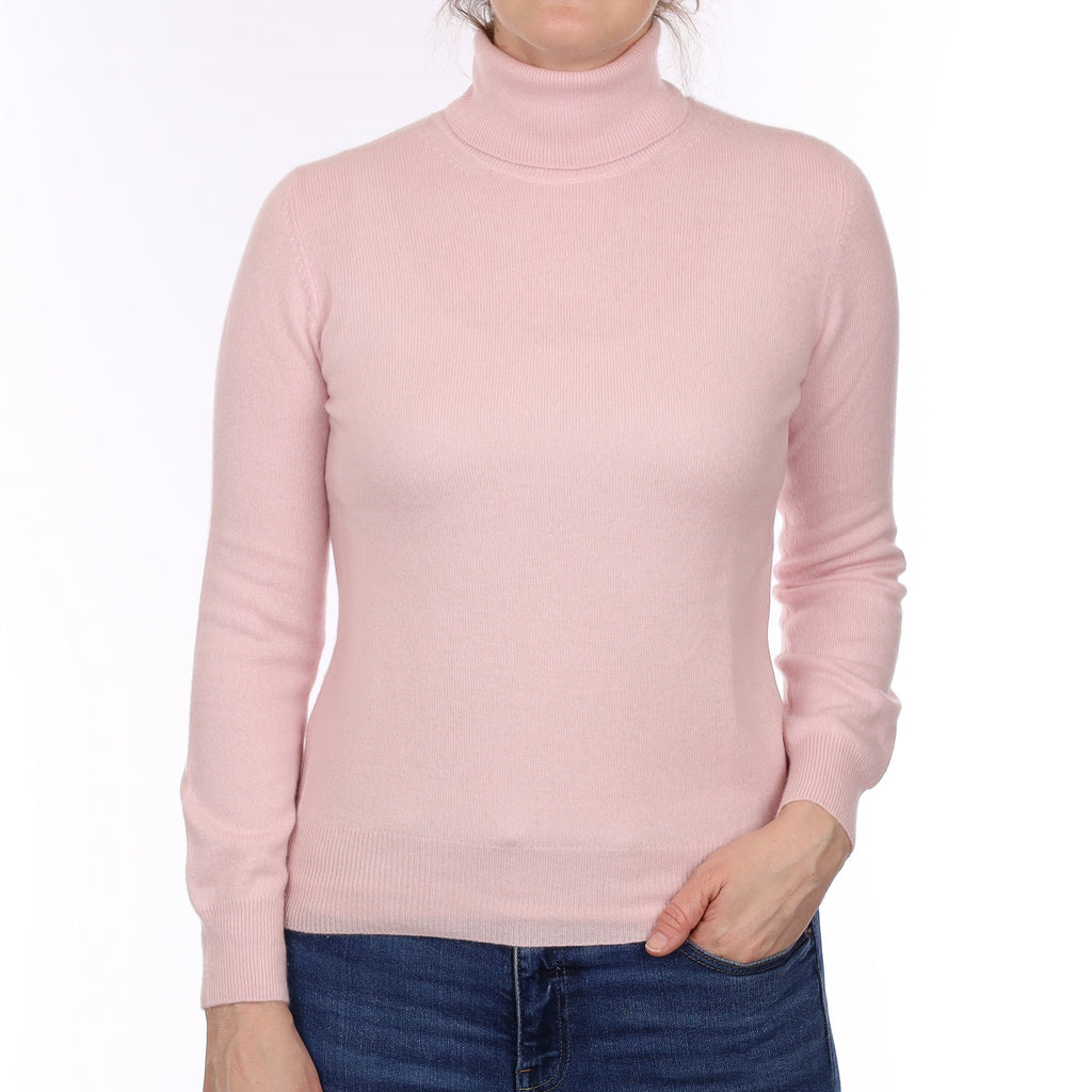 Ice Pink Cashmere Polo Neck Jumper Small