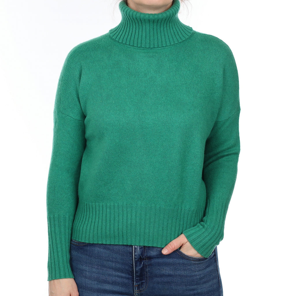 Peacock Green Chunky Cashmere Polo Neck Jumper Small