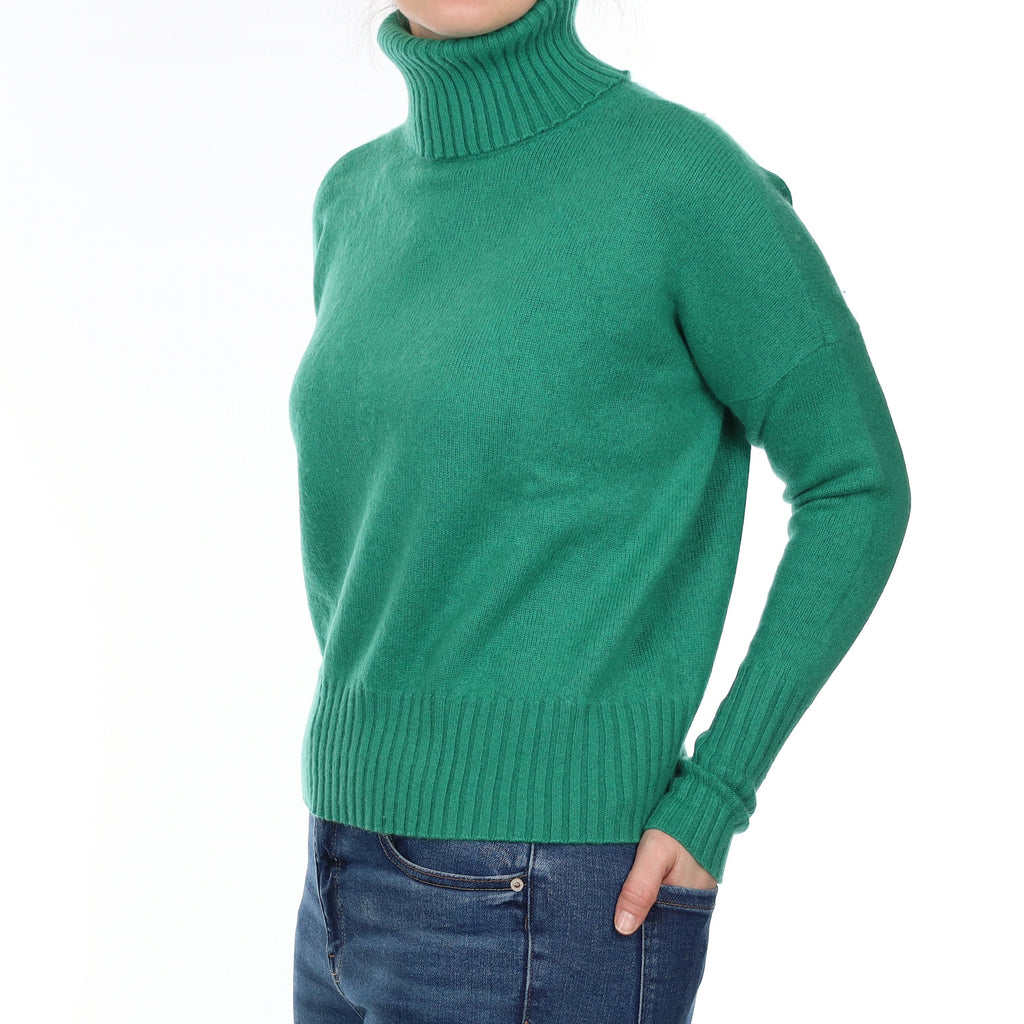 Peacock Green Chunky Cashmere Polo Neck Jumper Small