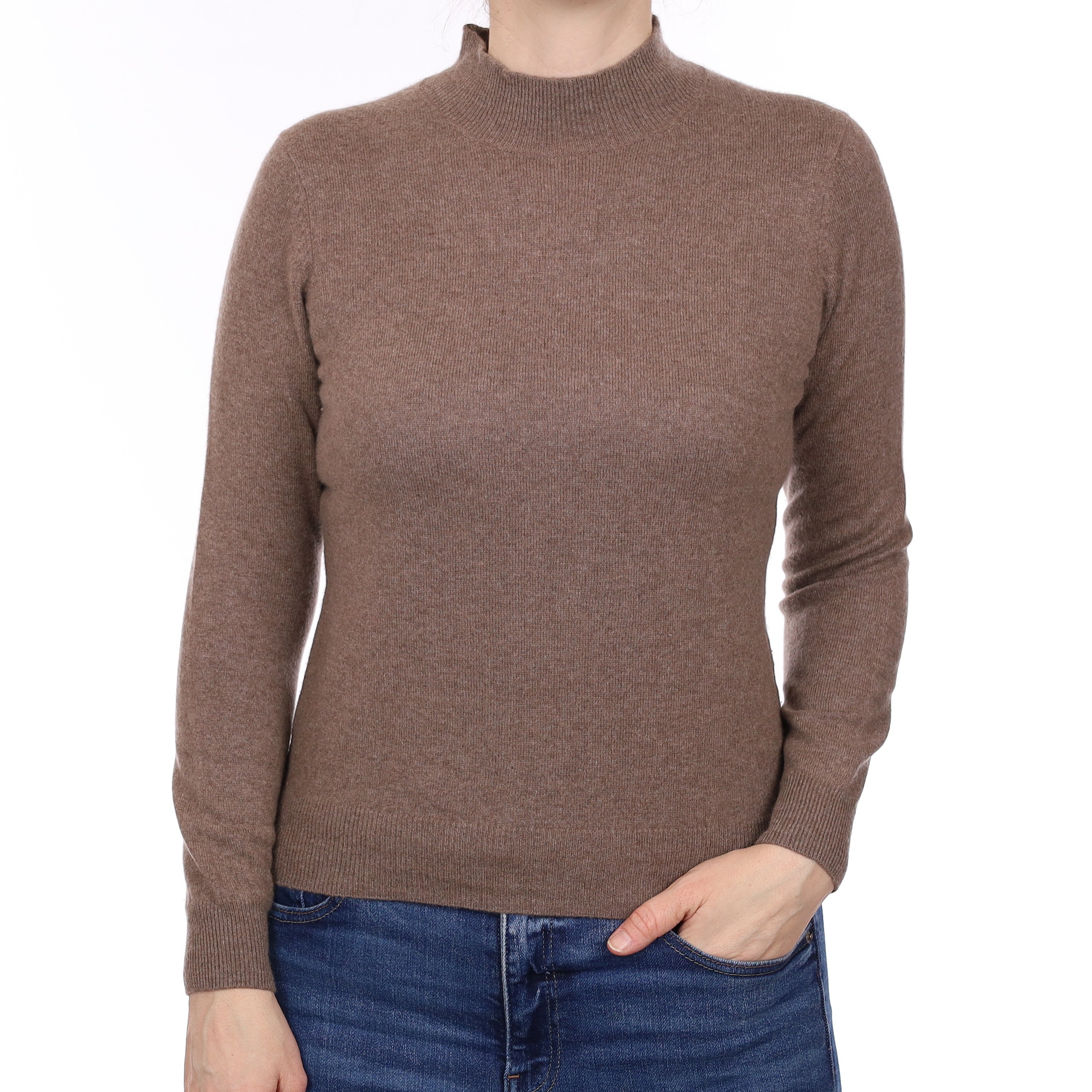 Taupe Brown Cashmere Turtleneck Jumper Small