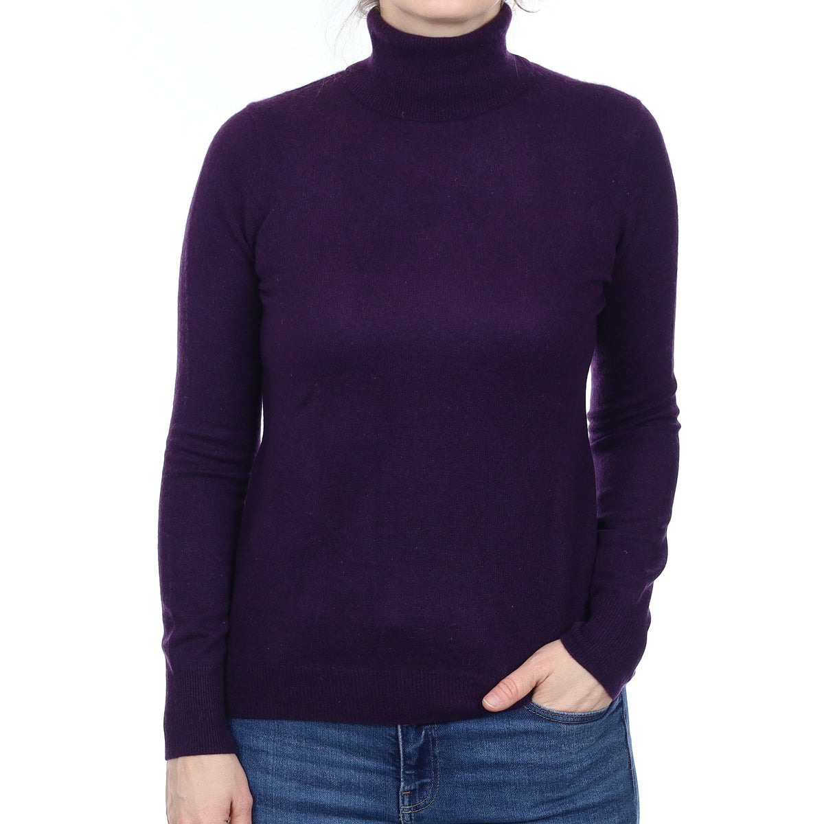 Shadow Purple Cashmere Polo Neck Jumper Small